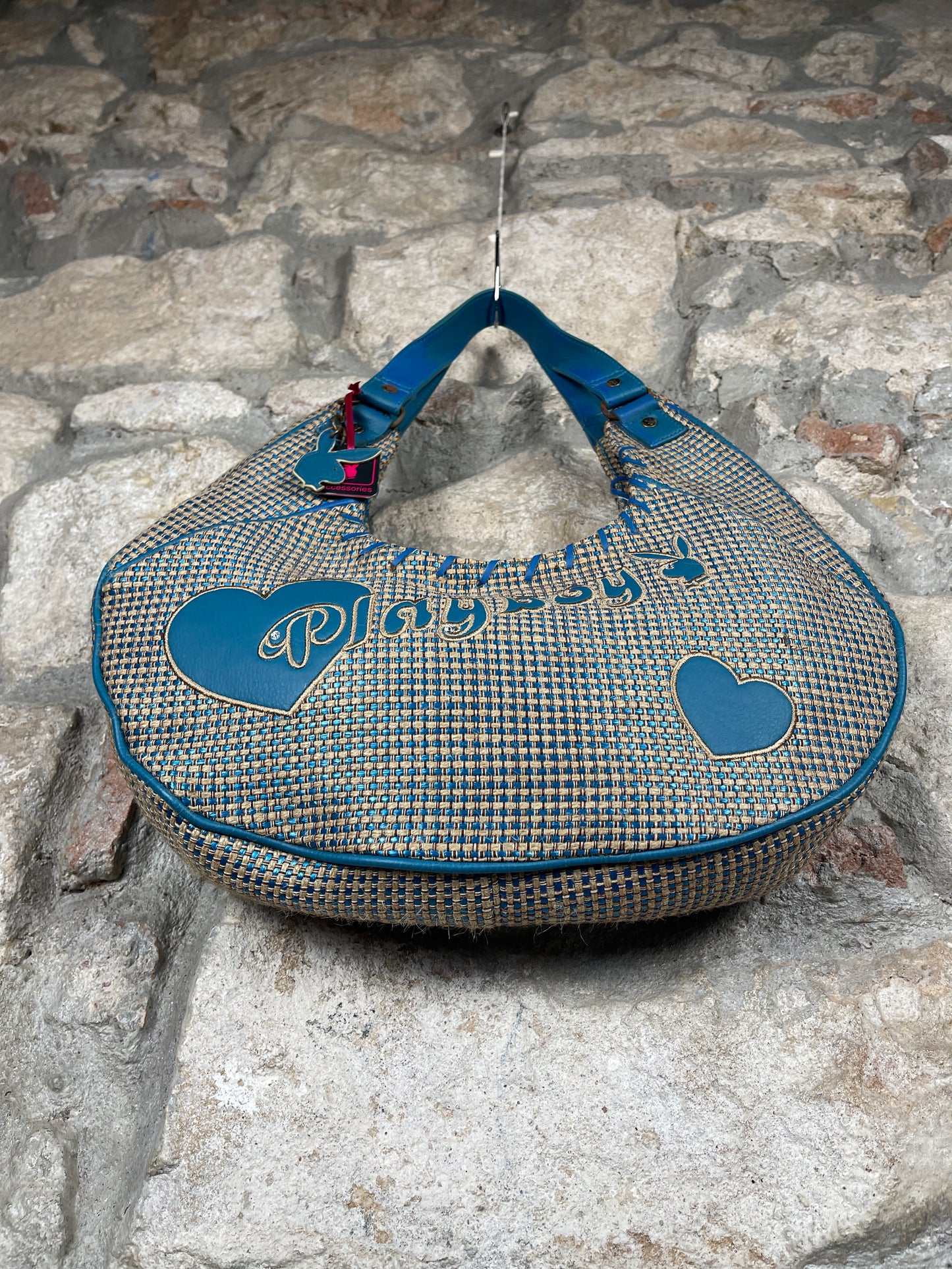 Y2K PLayboy Shoulder Bag Jute Blue Deadstock 2004