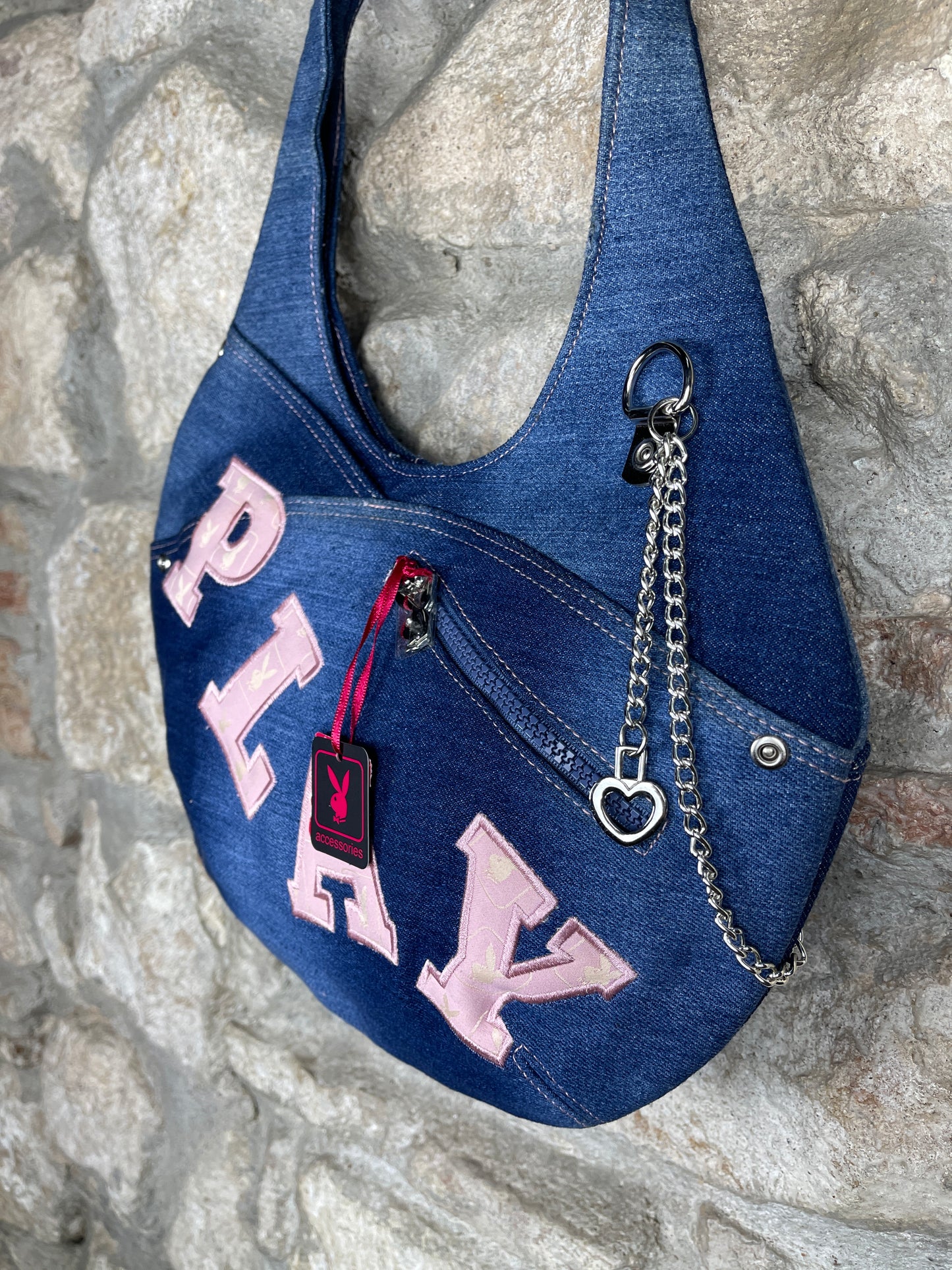 Y2K Playboy Denim Shoulder Bag Blue Deadstock 2004