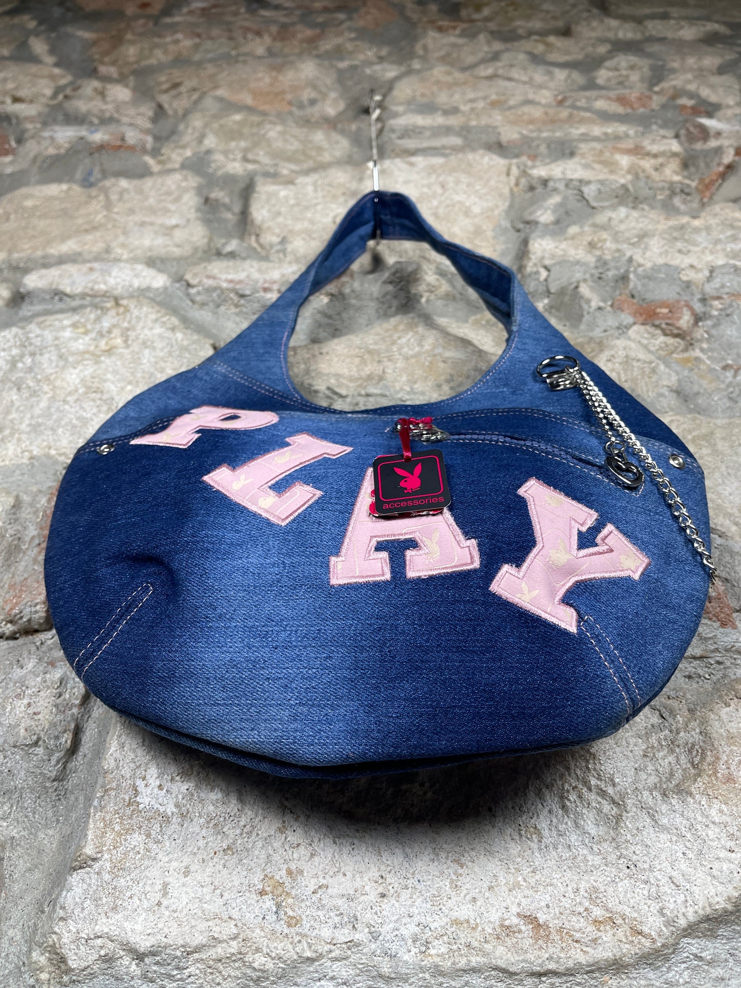 Y2K Playboy Denim Shoulder Bag Blue Deadstock 2004