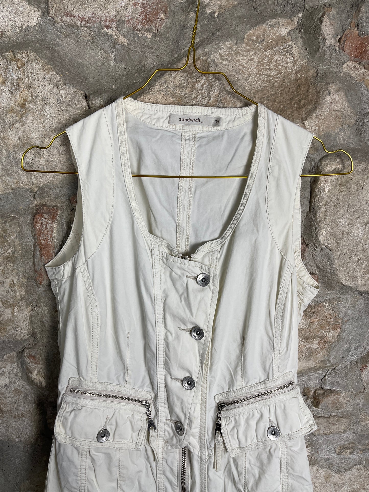 Y2K Sandwich Sleeveless Dress White XS