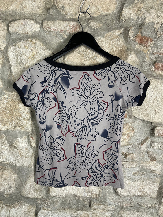 Y2K Custo Barcelona Short Sleeve Top Silver M