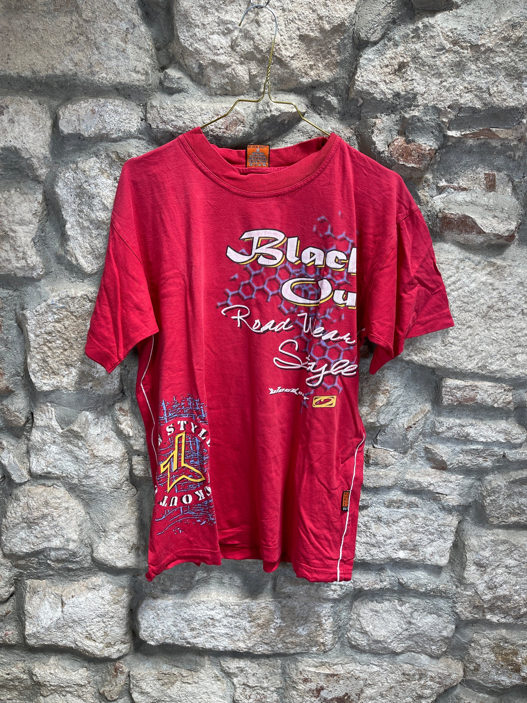 Y2K Black Out T-Shirt Red M