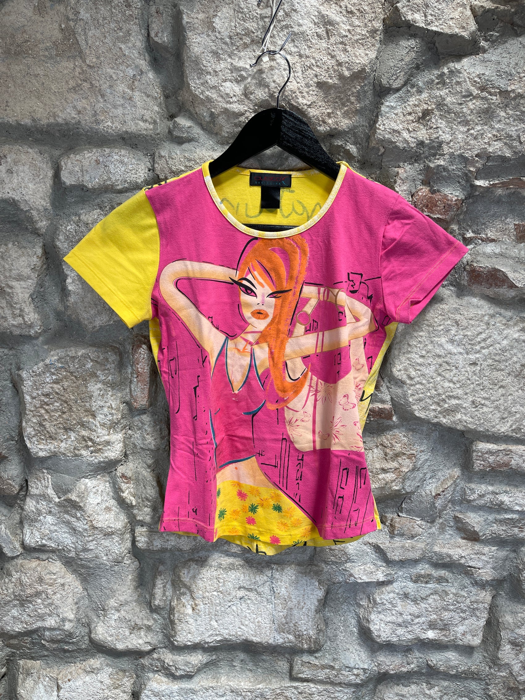 Vintage Custo Barcelona Short Sleeve Top Pink Yellow S