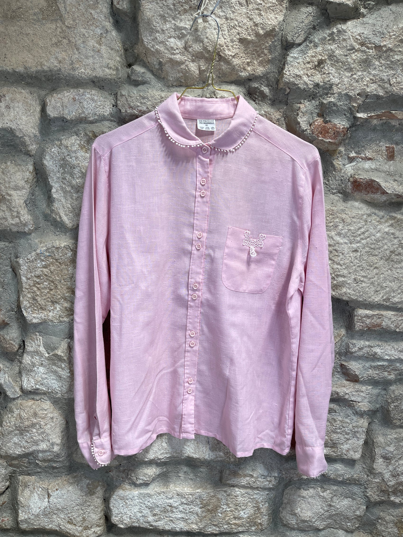 Vintage Pink Long Sleeve Top Blouse 80s XL