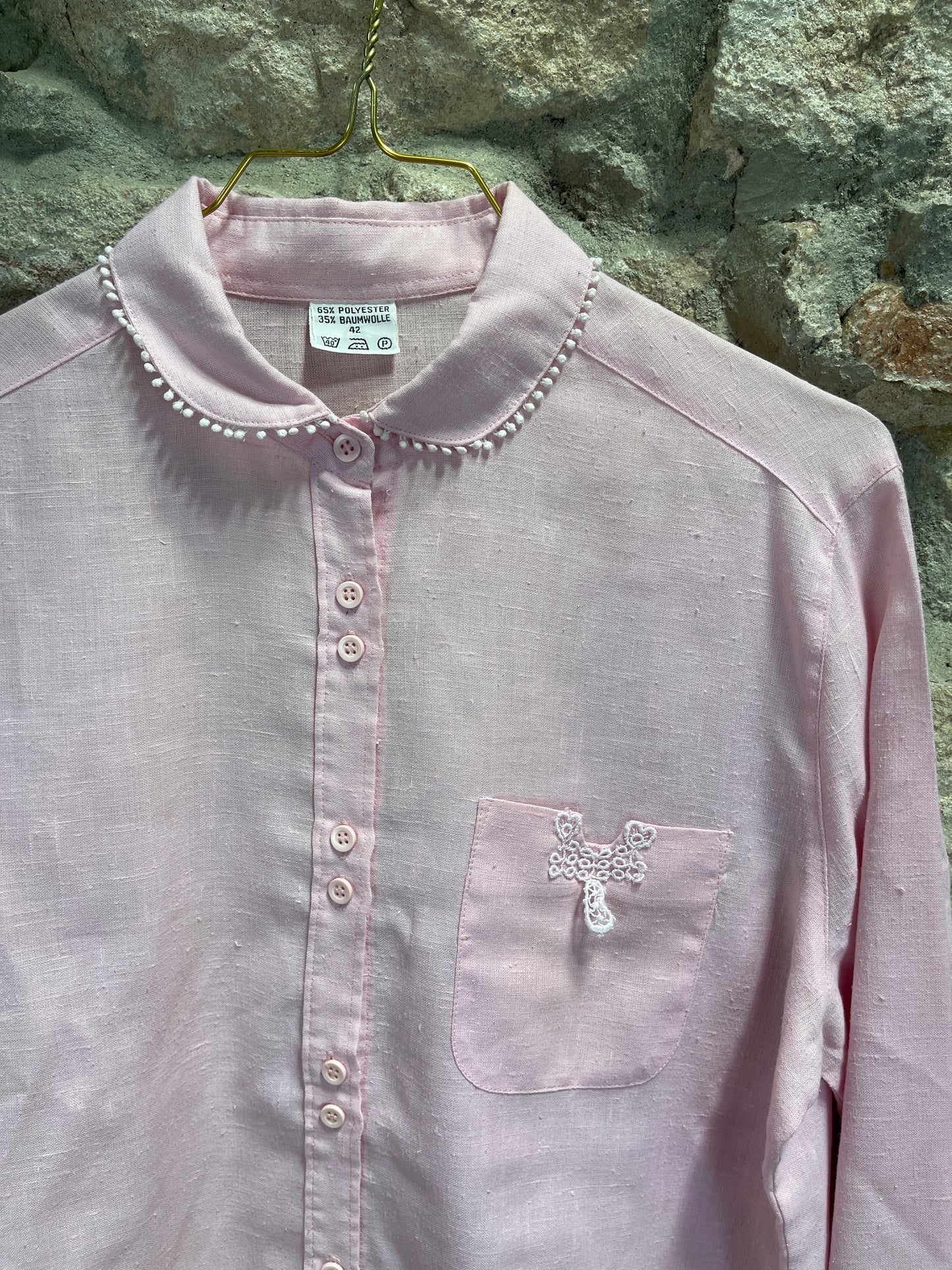 Vintage Pink Long Sleeve Top Blouse 80s XL
