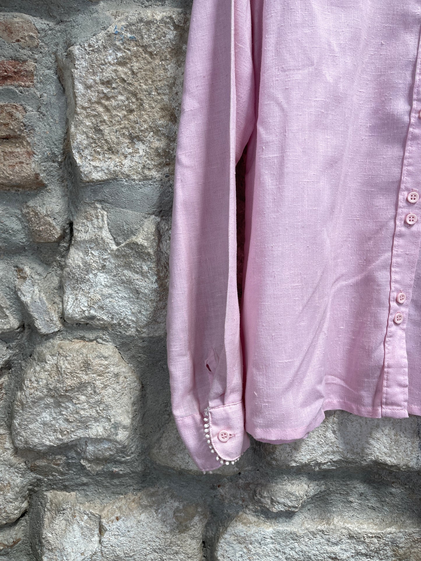 Vintage Pink Long Sleeve Top Blouse 80s XL