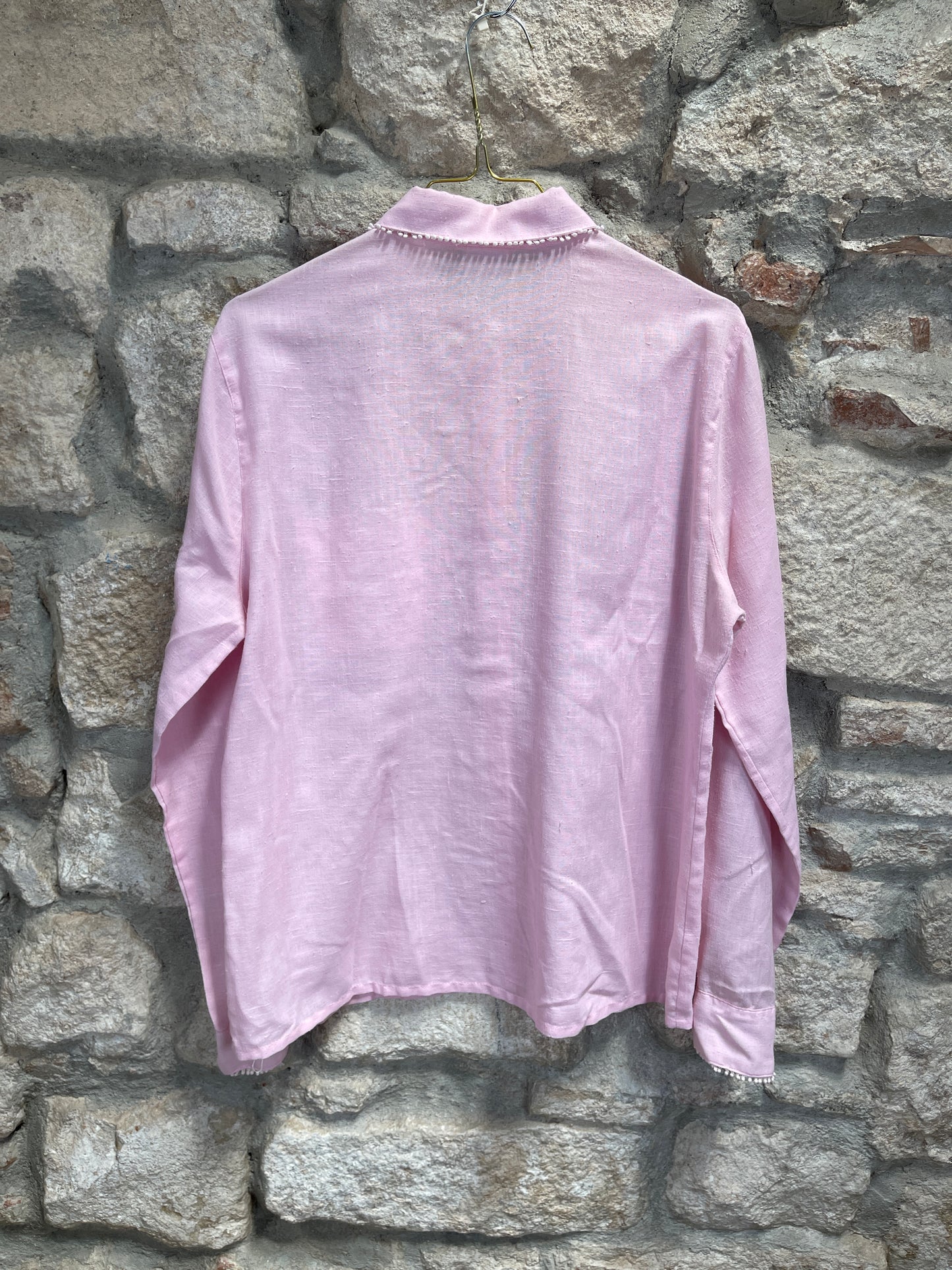 Vintage Pink Long Sleeve Top Blouse 80s XL