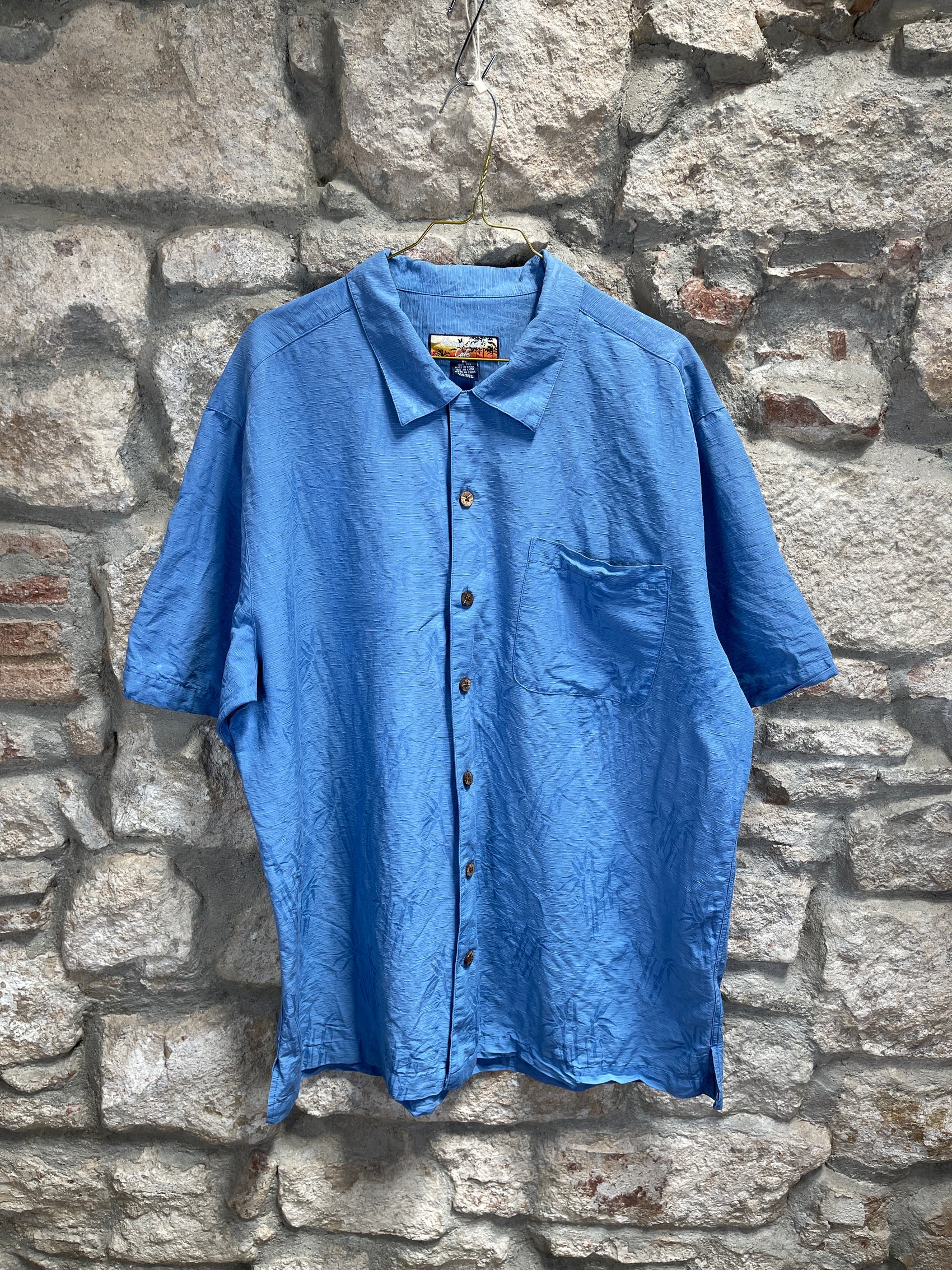 Vintage Original Hawaii Silk Short Sleeve Shirt Blue XL