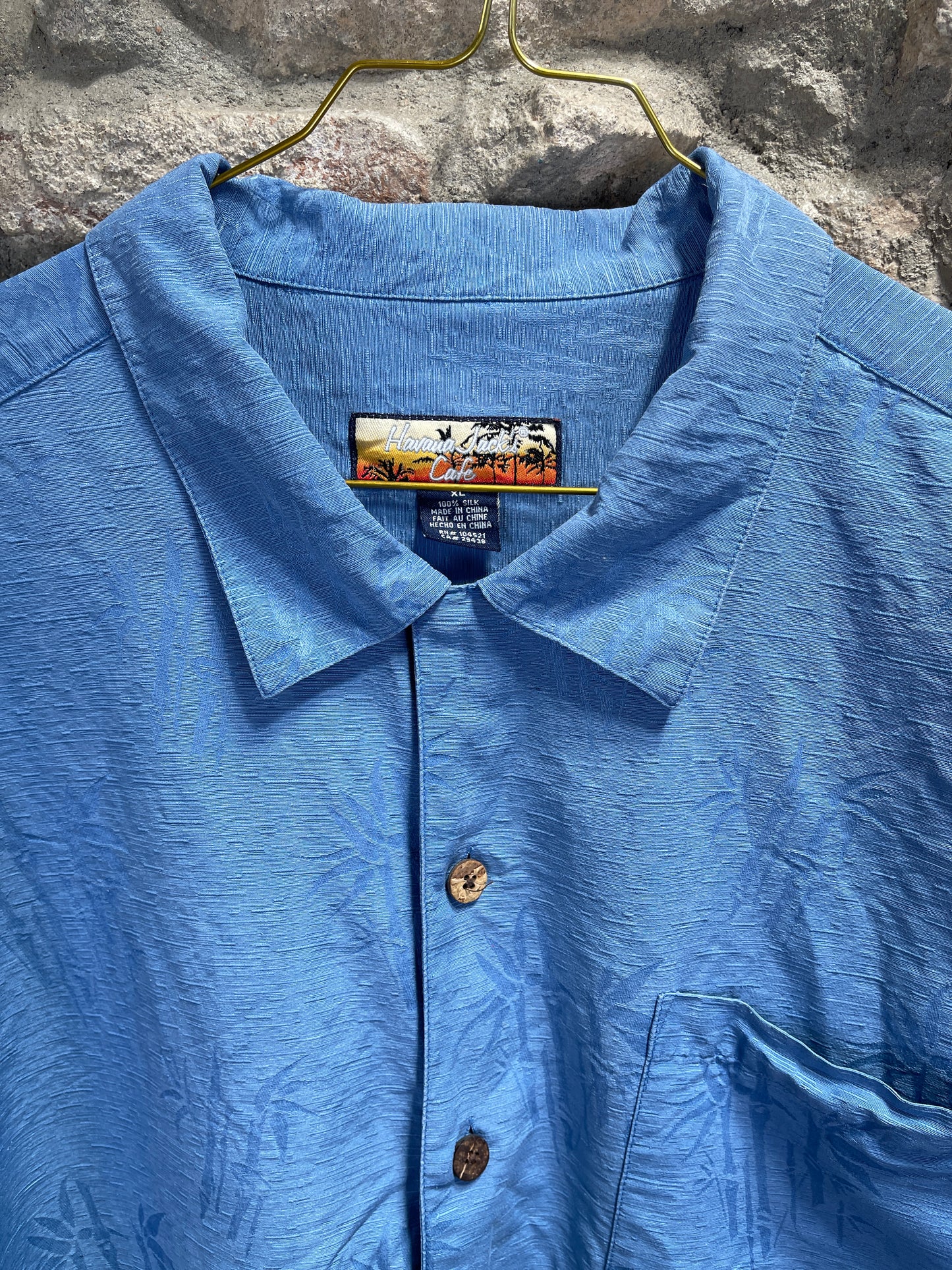 Vintage Original Hawaii Silk Short Sleeve Shirt Blue XL