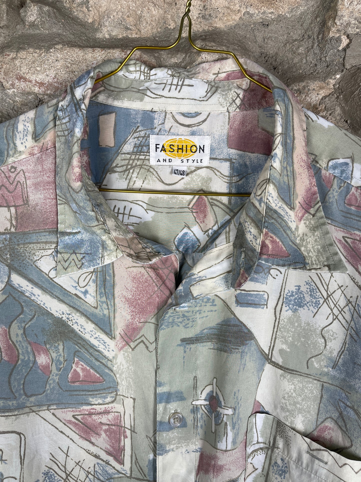 Vintage Pattern Short Sleeve Shirt Fashion XXL