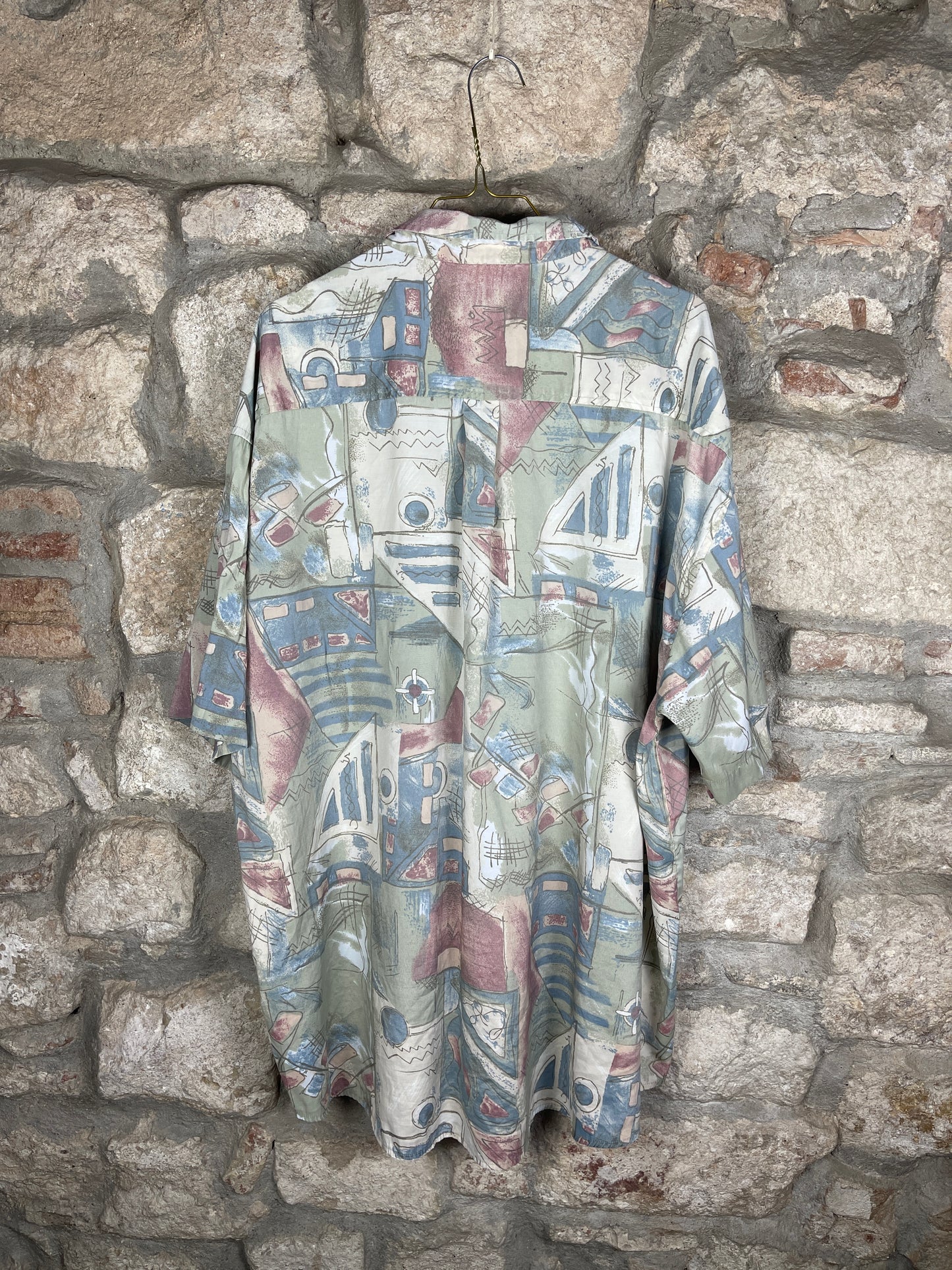 Vintage Pattern Short Sleeve Shirt Fashion XXL