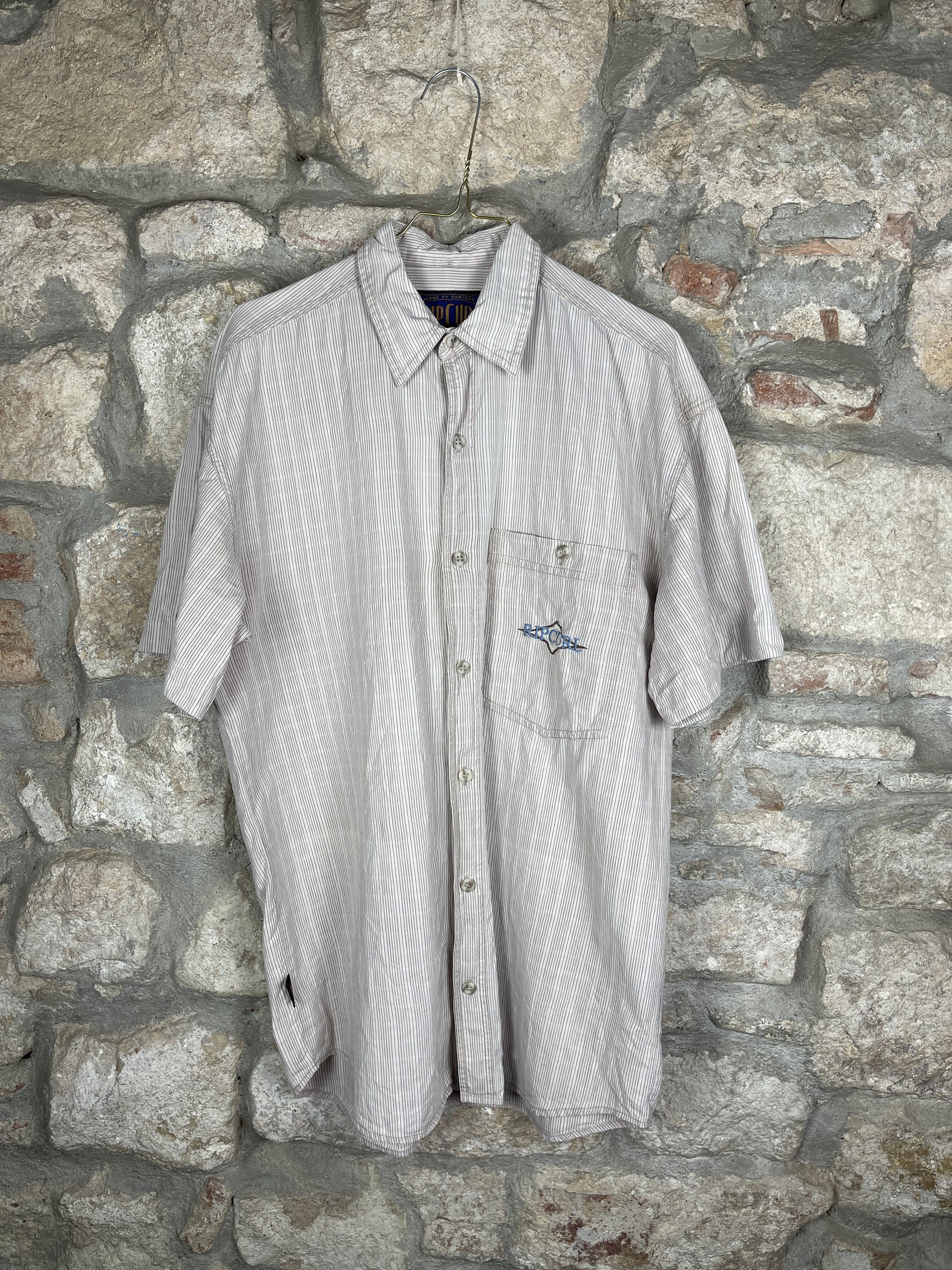 Vintage Rip Curl Short Sleeve Shirt Creme M/L