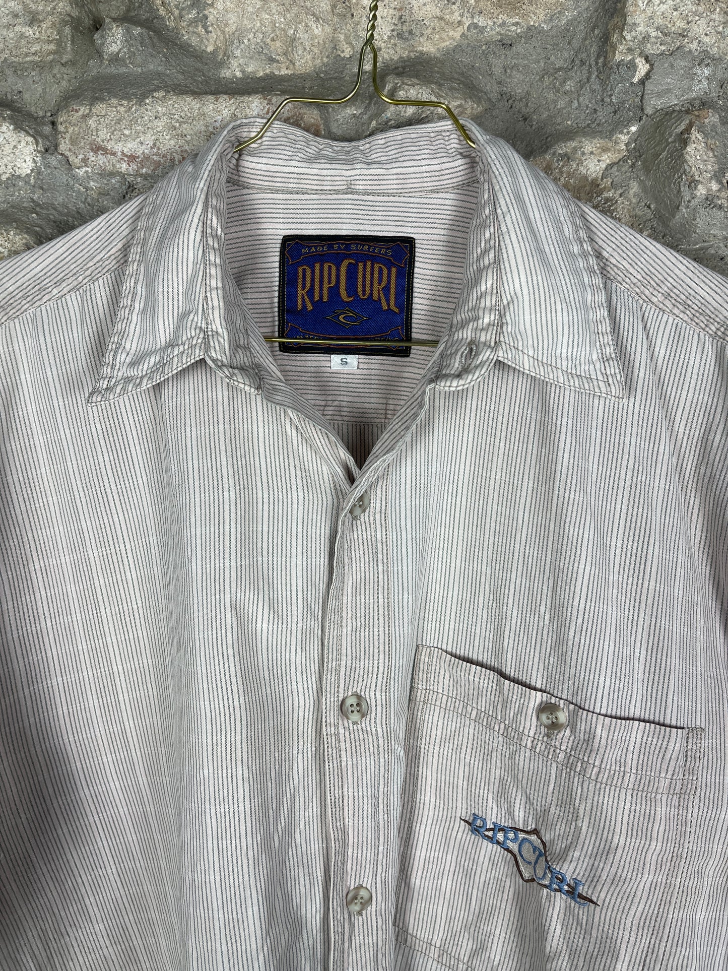 Vintage Rip Curl Short Sleeve Shirt Creme M/L