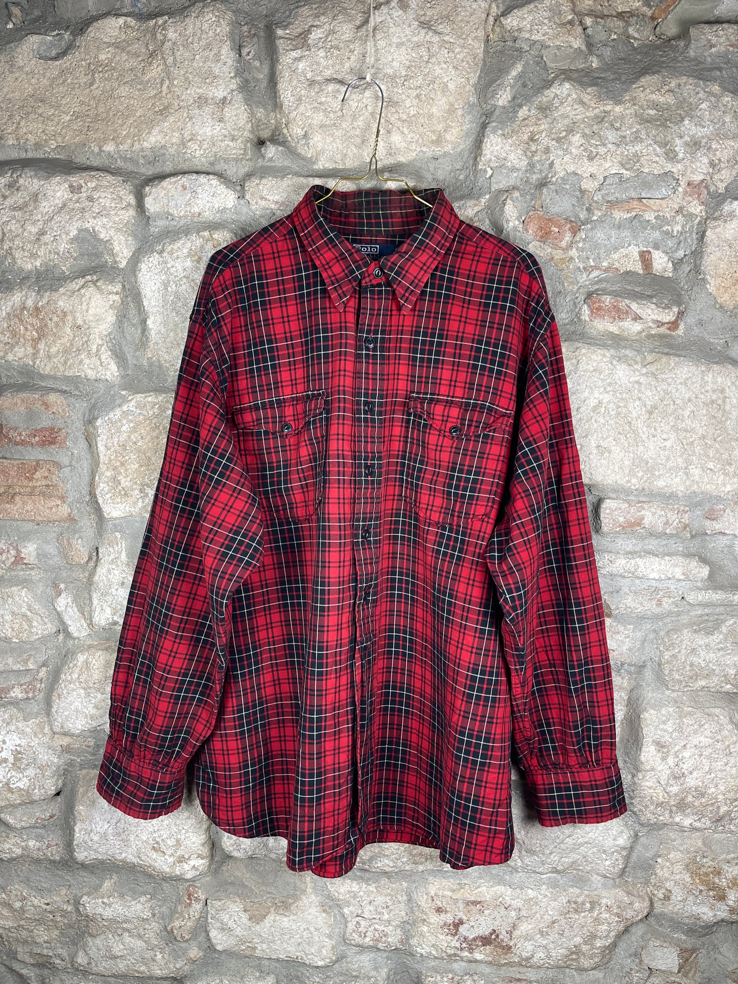 Vintage Polo Ralph Lauren Long Sleeve Polo Shirt Checkered Red XL