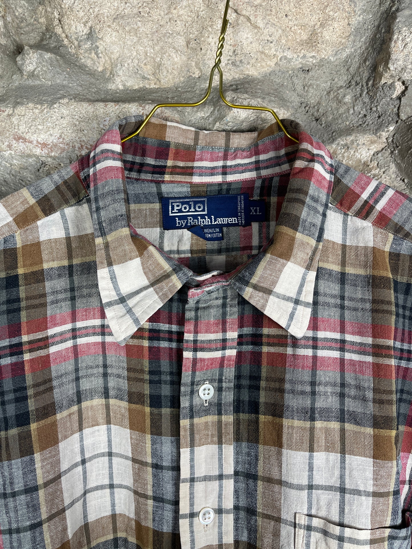 Vintage Polo Ralph Lauren Long Sleeve Shirt Checkered Beige XL