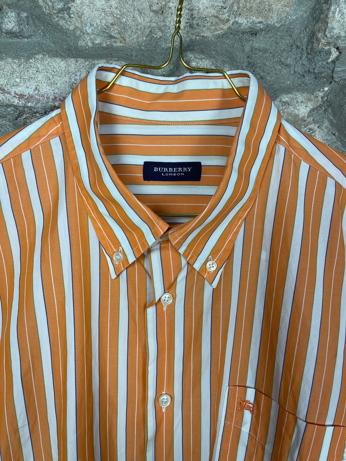 Vintage Burberry Short Sleeve Shirt Orange White XL