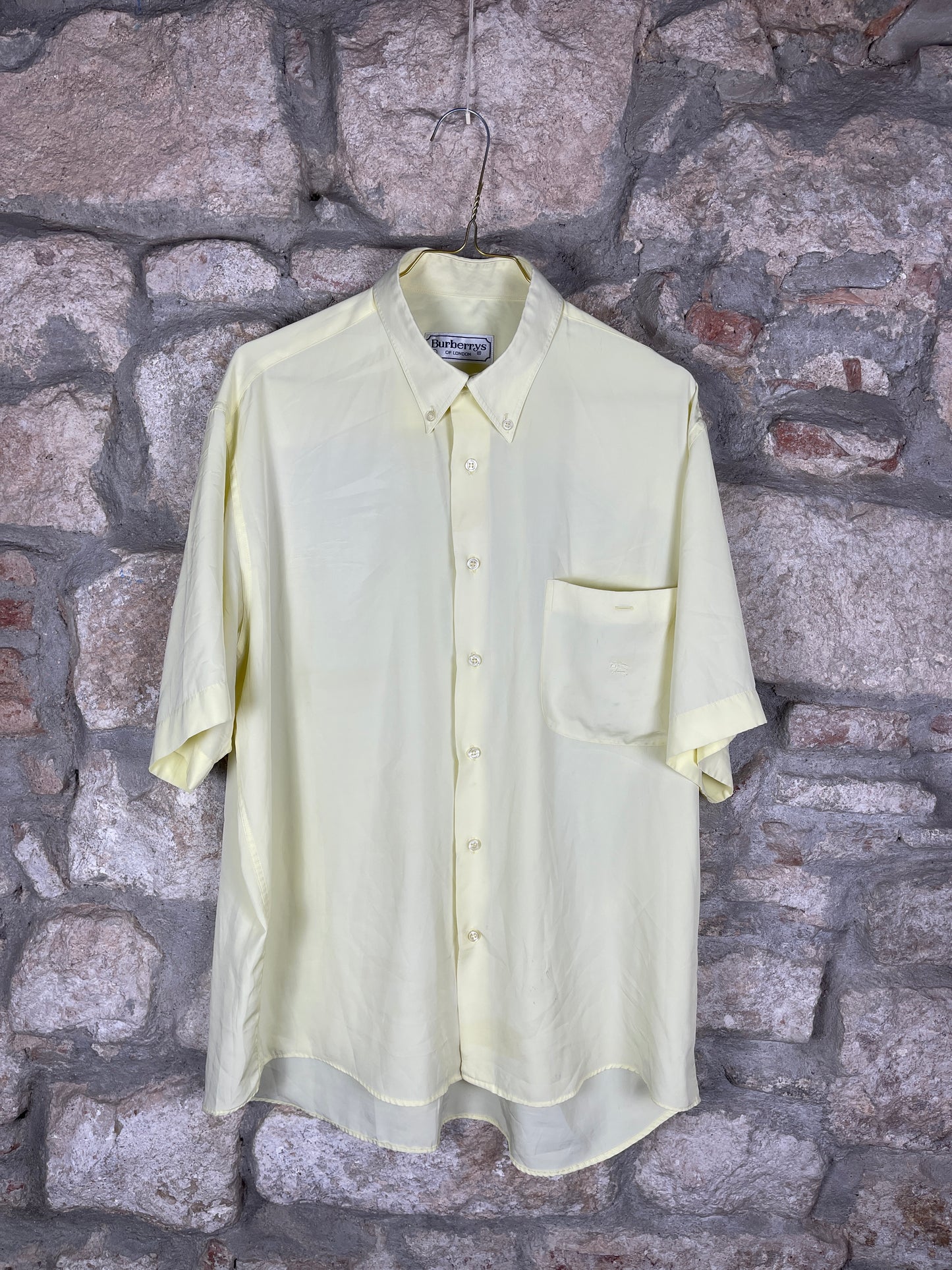 Vintage Burberry Silk Short Sleeve Shirt Yellow L/XL