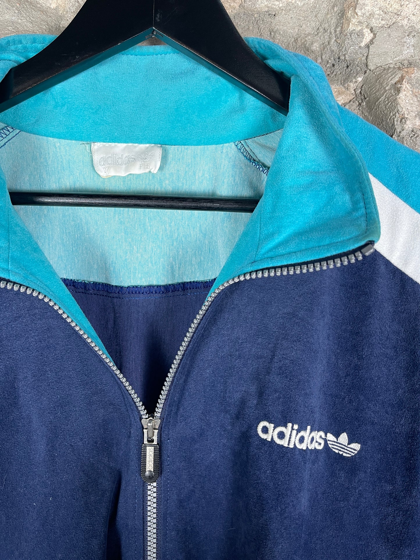 Vintage Adidas Velur Zip Sweatshirt Blue XL