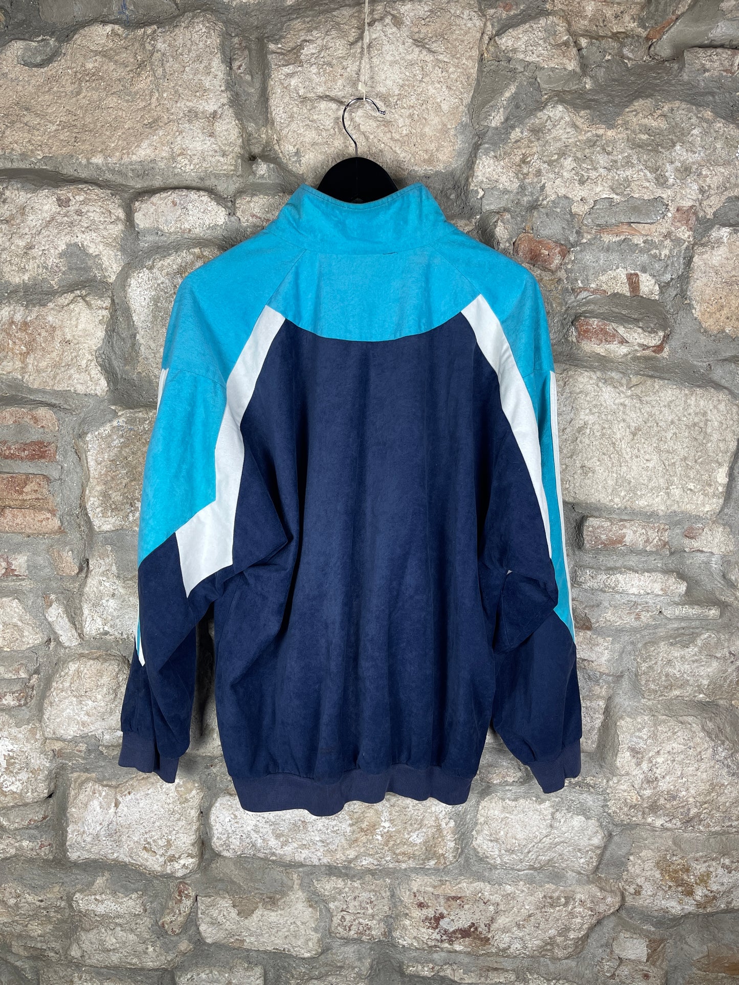 Vintage Adidas Velur Zip Sweatshirt Blue XL