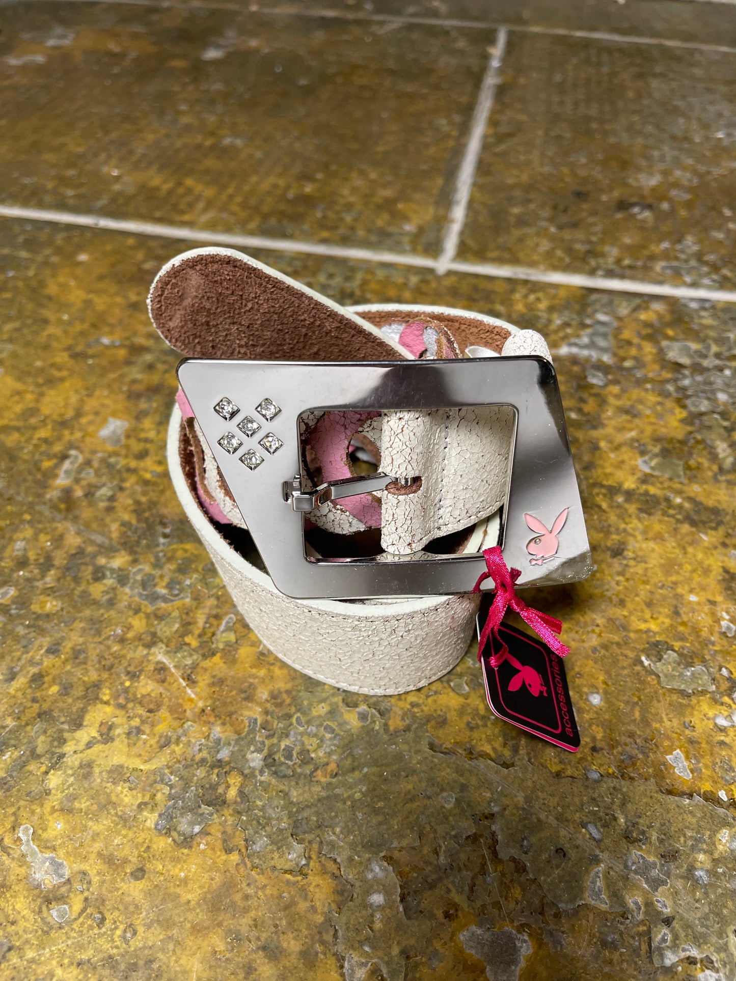 Playboy Leather Belt 2000s Deadstock Rosa Cream