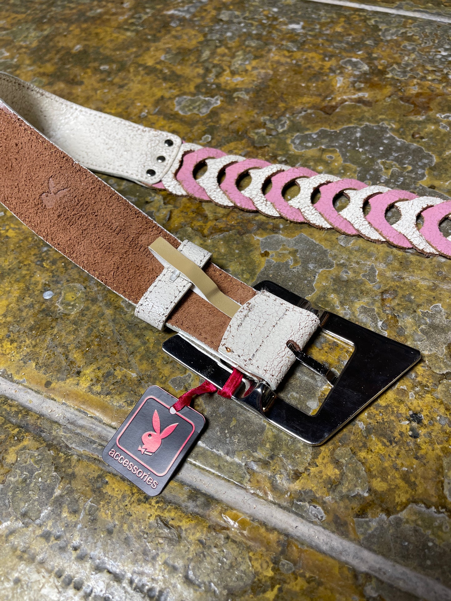Playboy Leather Belt 2000s Deadstock Rosa Cream
