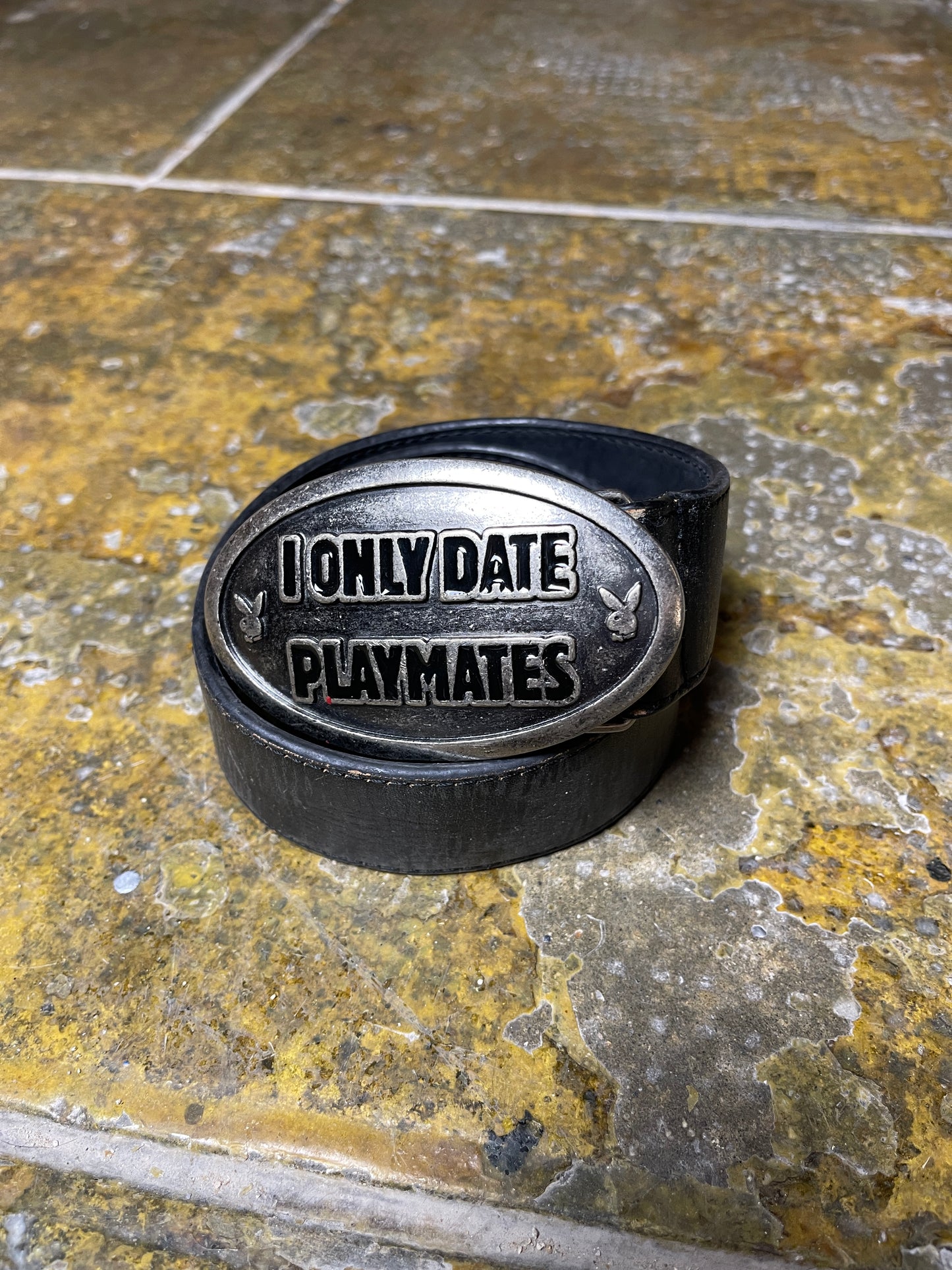 Playboy Vegan Leather Belt 'I only Date Playmates' Black