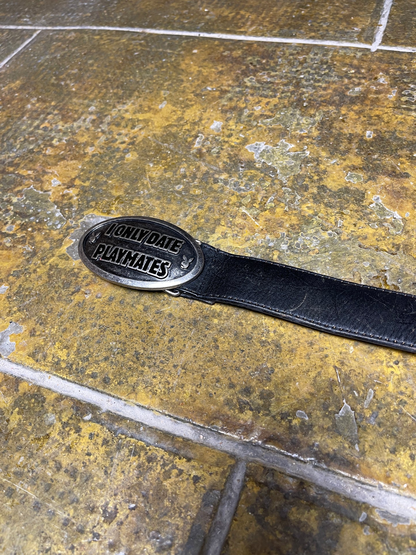 Playboy Vegan Leather Belt 'I only Date Playmates' Black