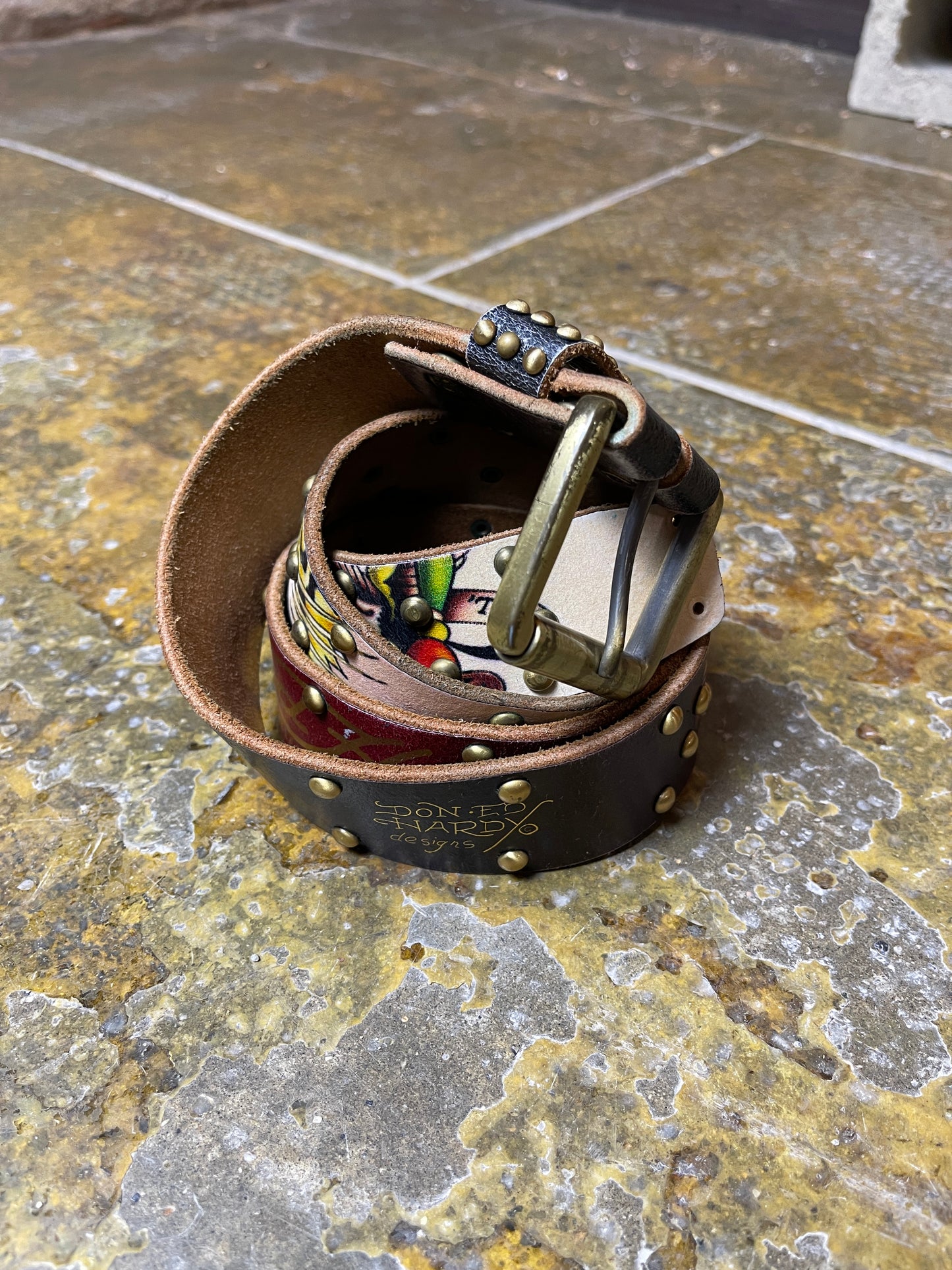 ED Hardy Leather Belt 2000s Y2k Brown Beige