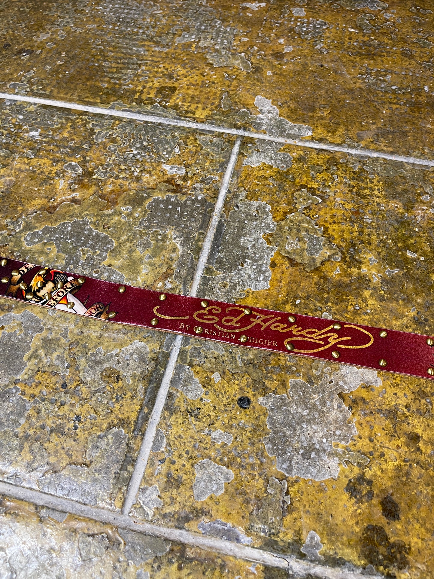 ED Hardy Leather Belt 2000s Y2k Brown Beige