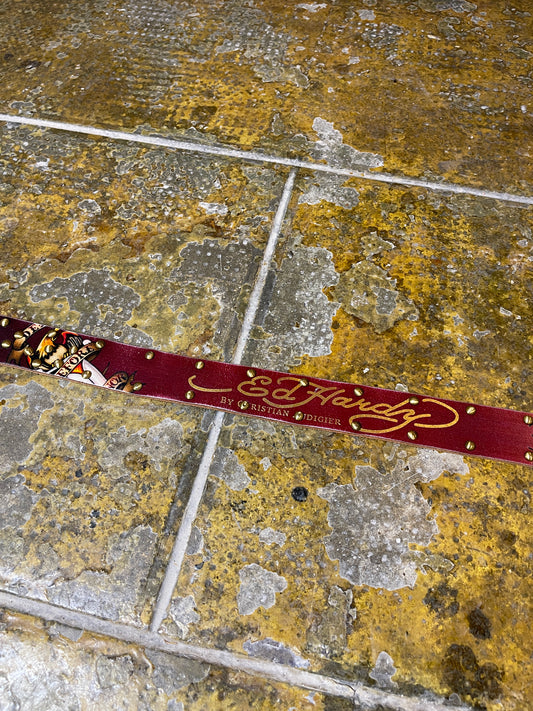 ED Hardy Leather Belt 2000s Y2k Brown Beige