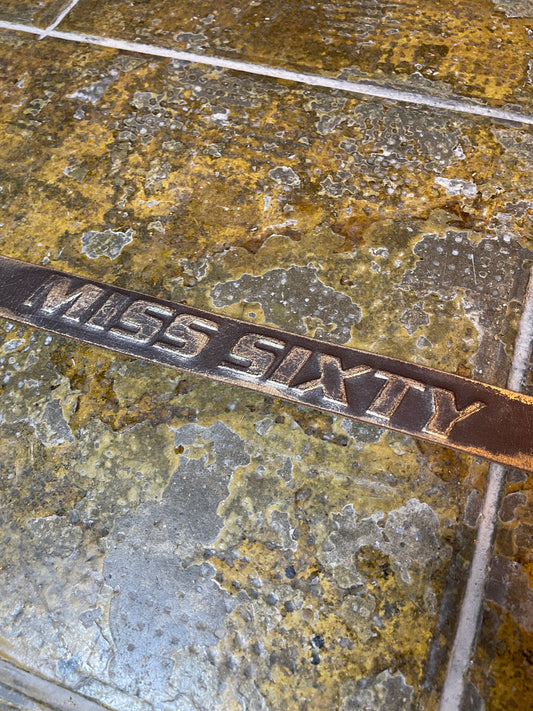 Miss Sixty Leather Belt Brown Shiny Gold 2000s Y2k