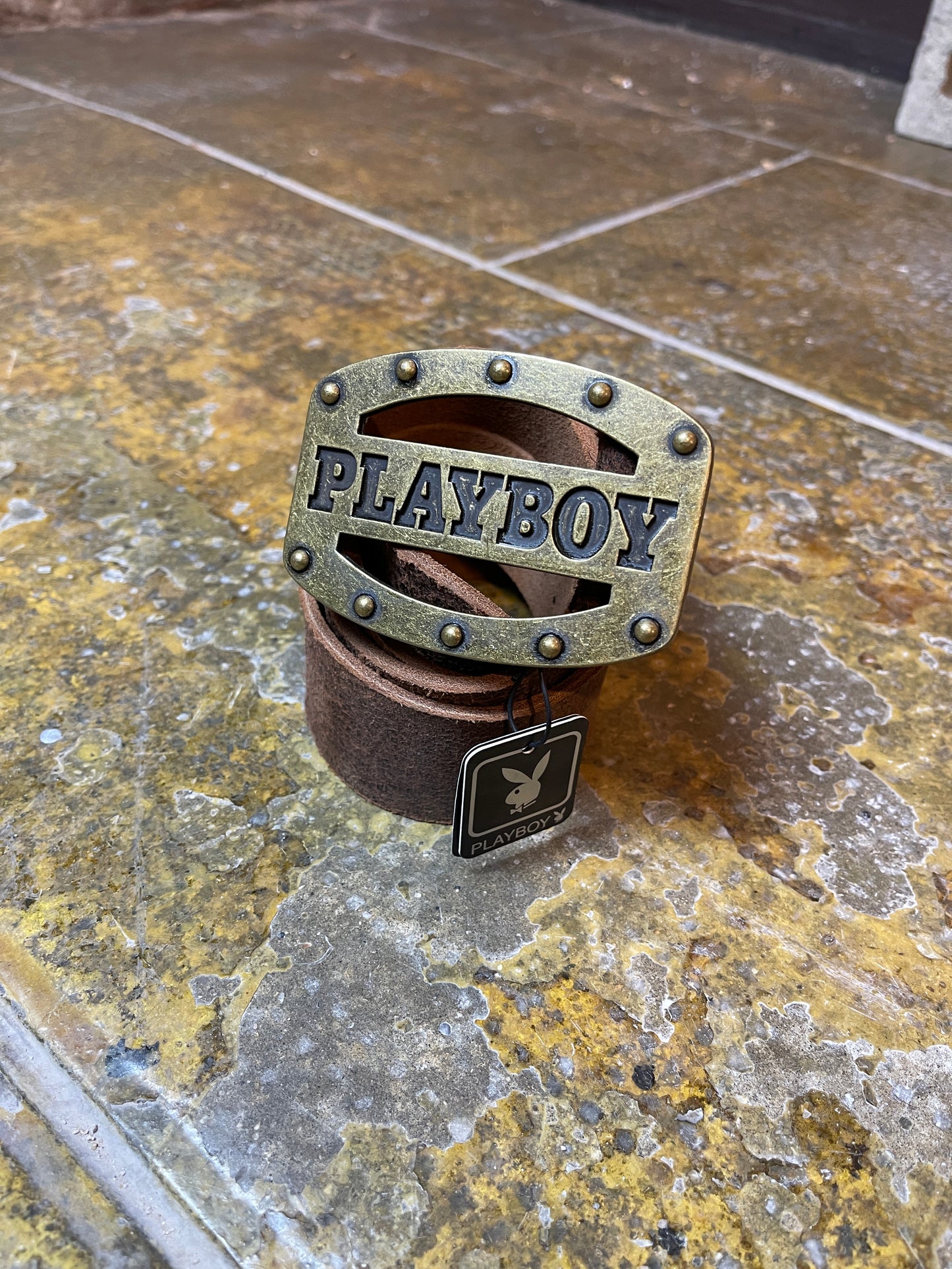Playboy Leather Belt Big Buckle Brown 2000s Y2k Cherif Cowboy