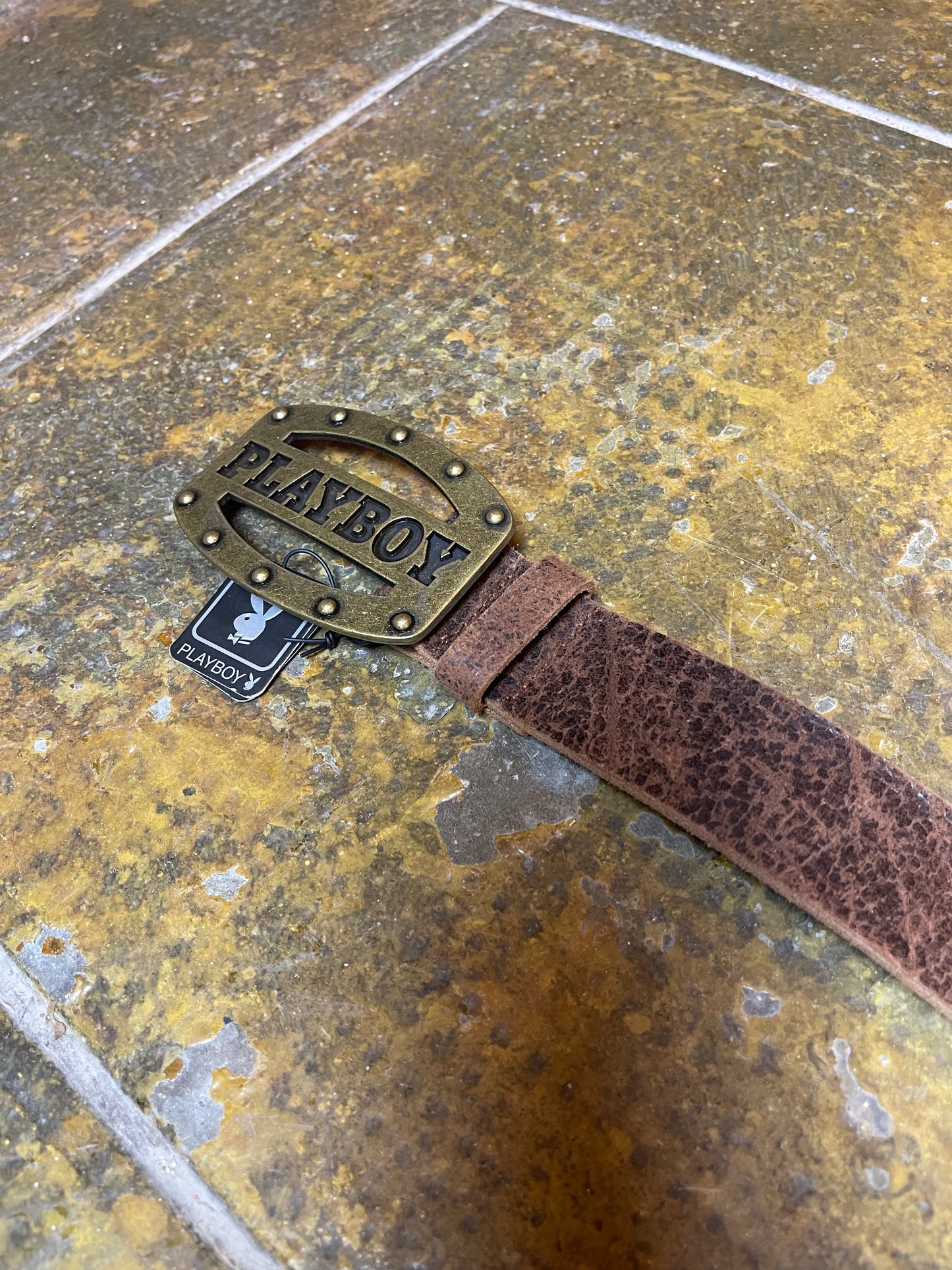 Playboy Leather Belt Big Buckle Brown 2000s Y2k Cherif Cowboy