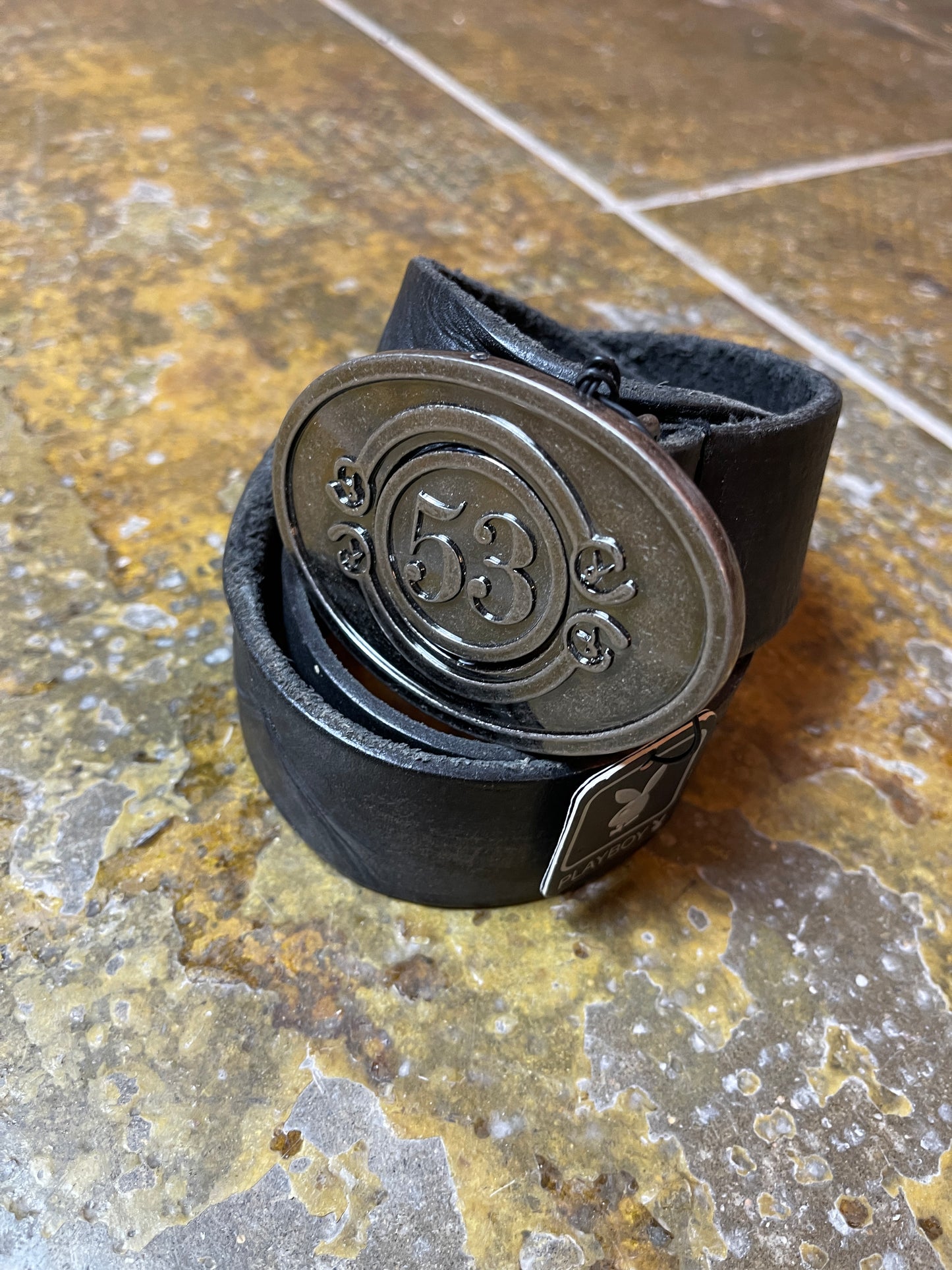 Playboy Leather Belt Black 2004 Spinnable Logo 53