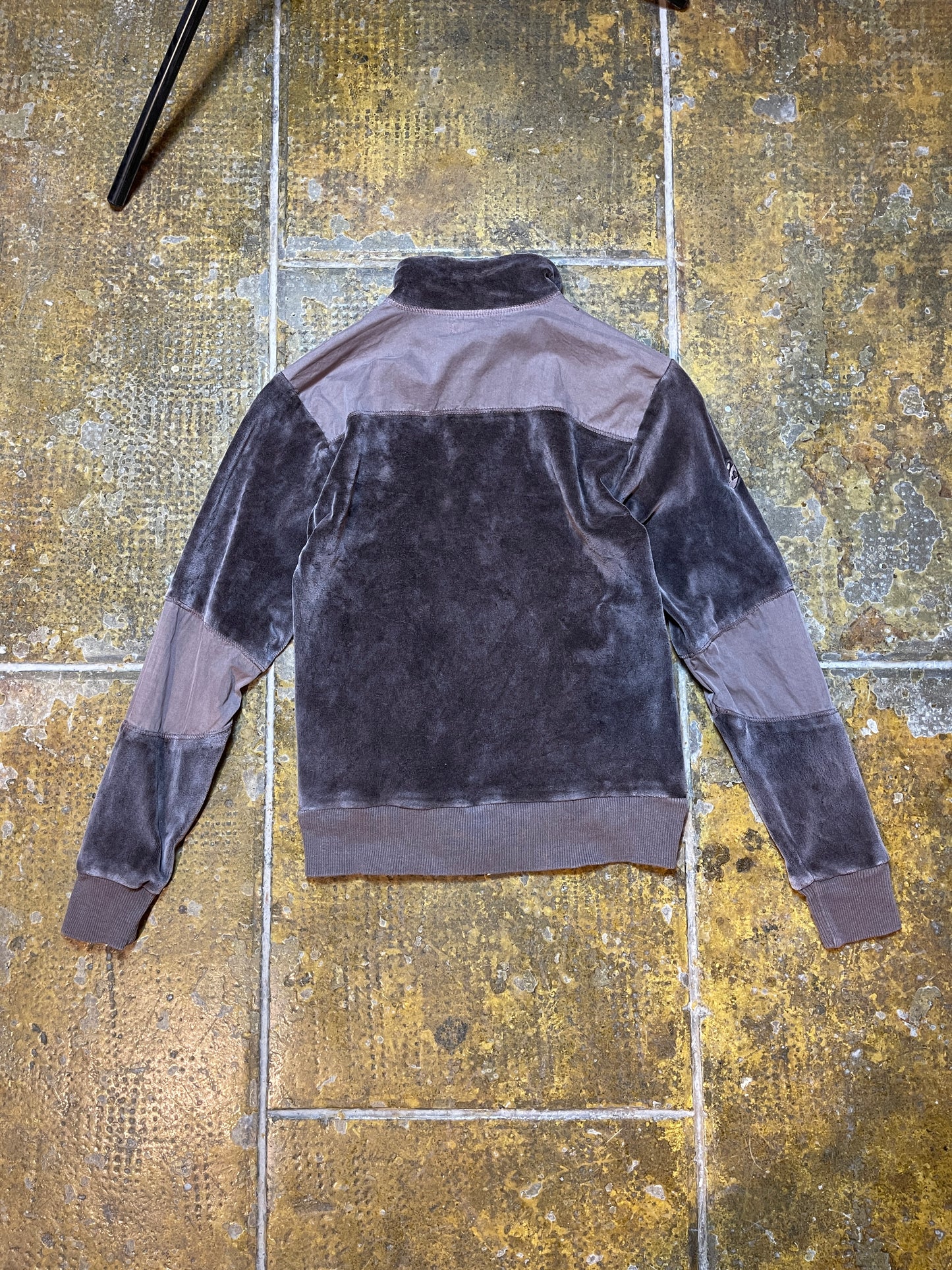 Fly Up Zip Through Velour Sweatshirt Brown 2000s y2k - XS