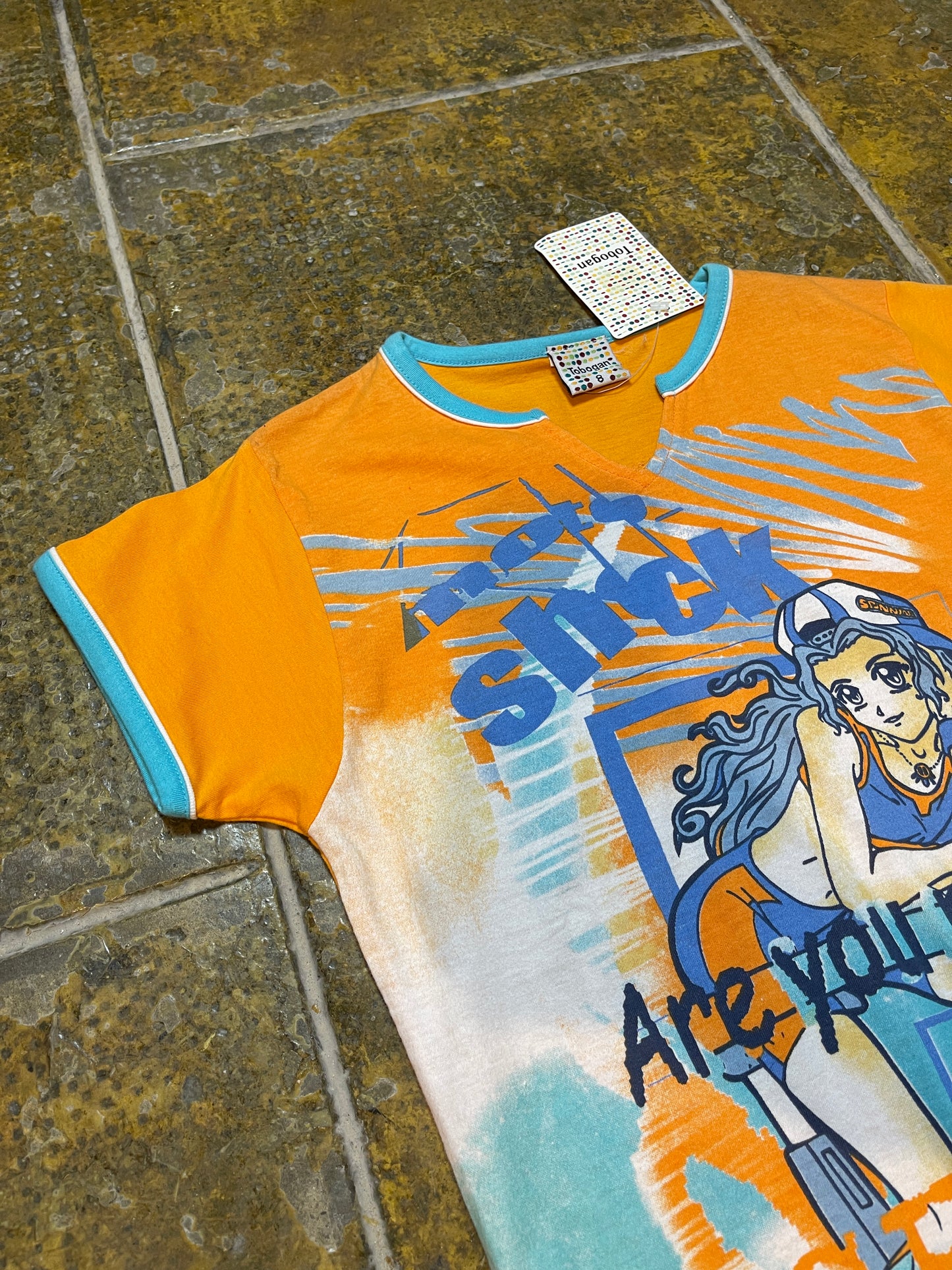 Toboggan Short Sleeve Top Baby Tee Orange Multicolor - XS/S