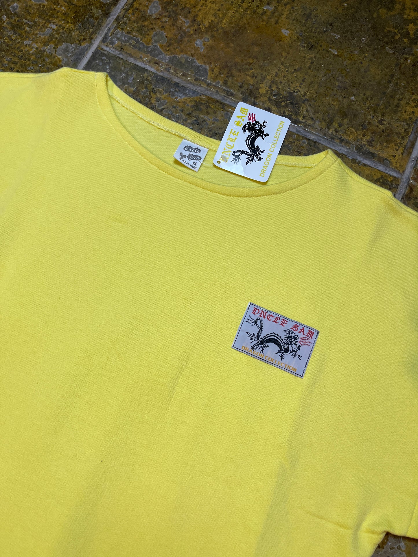 Uncle Sam Short Sleeve Sweatshirt Yellow 2000s y2k Deadstock - M/L