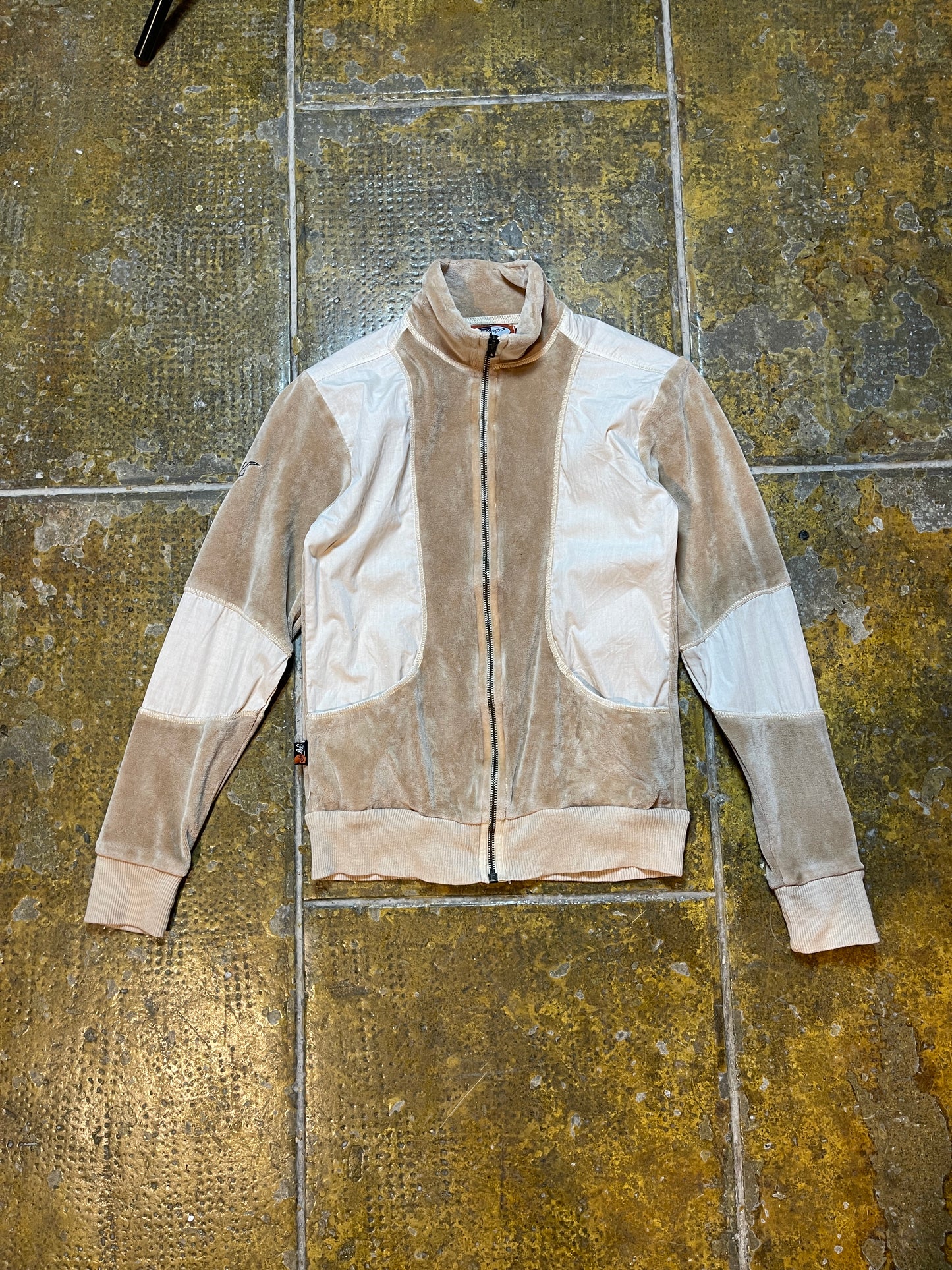 Fly Up Zip Through Sweatshirt Beige 2000s y2k - XS