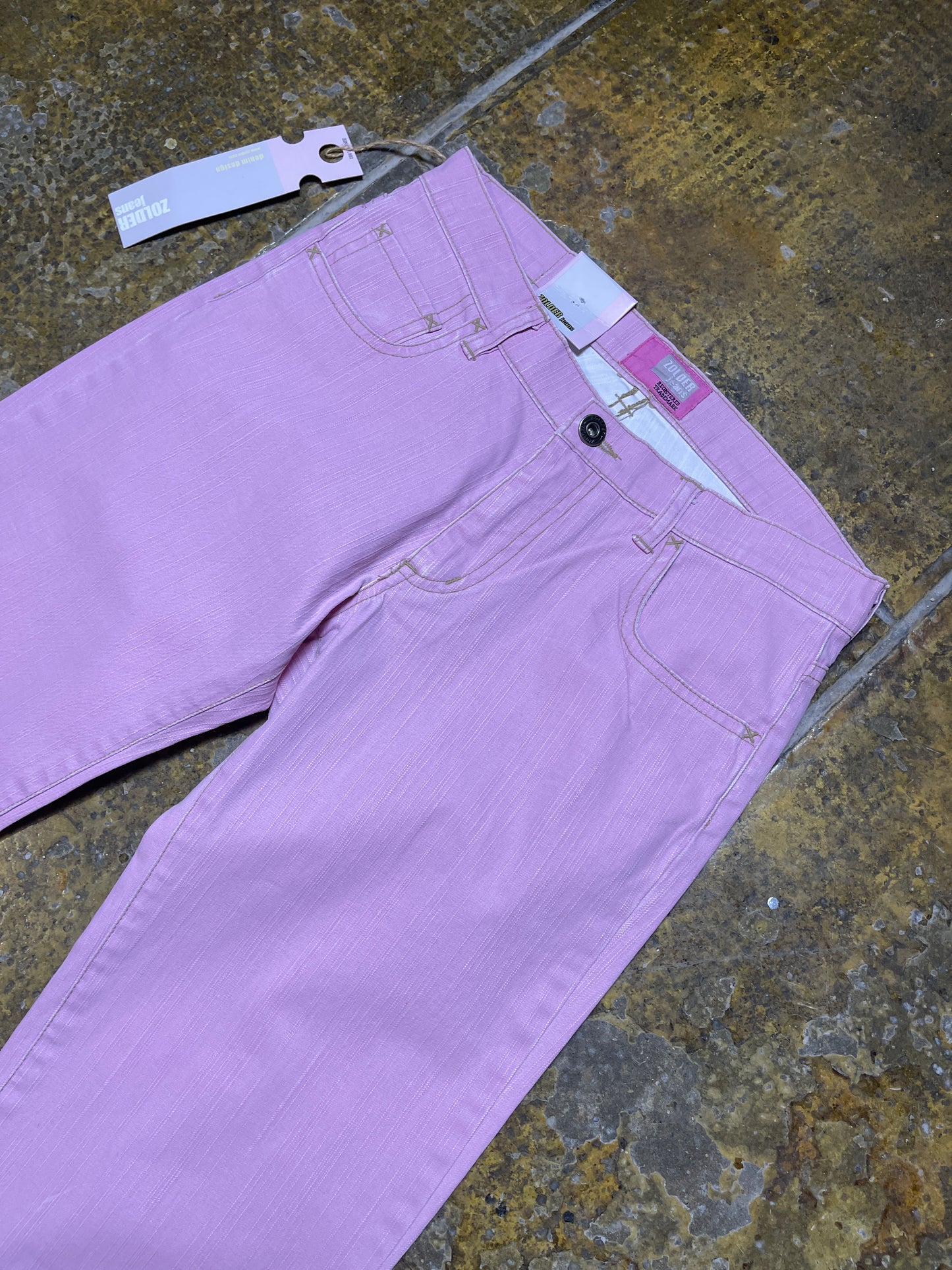 Zolder Jeans Low Waist Flared Denim Pants Pink 2000s y2k Deadstock - XS