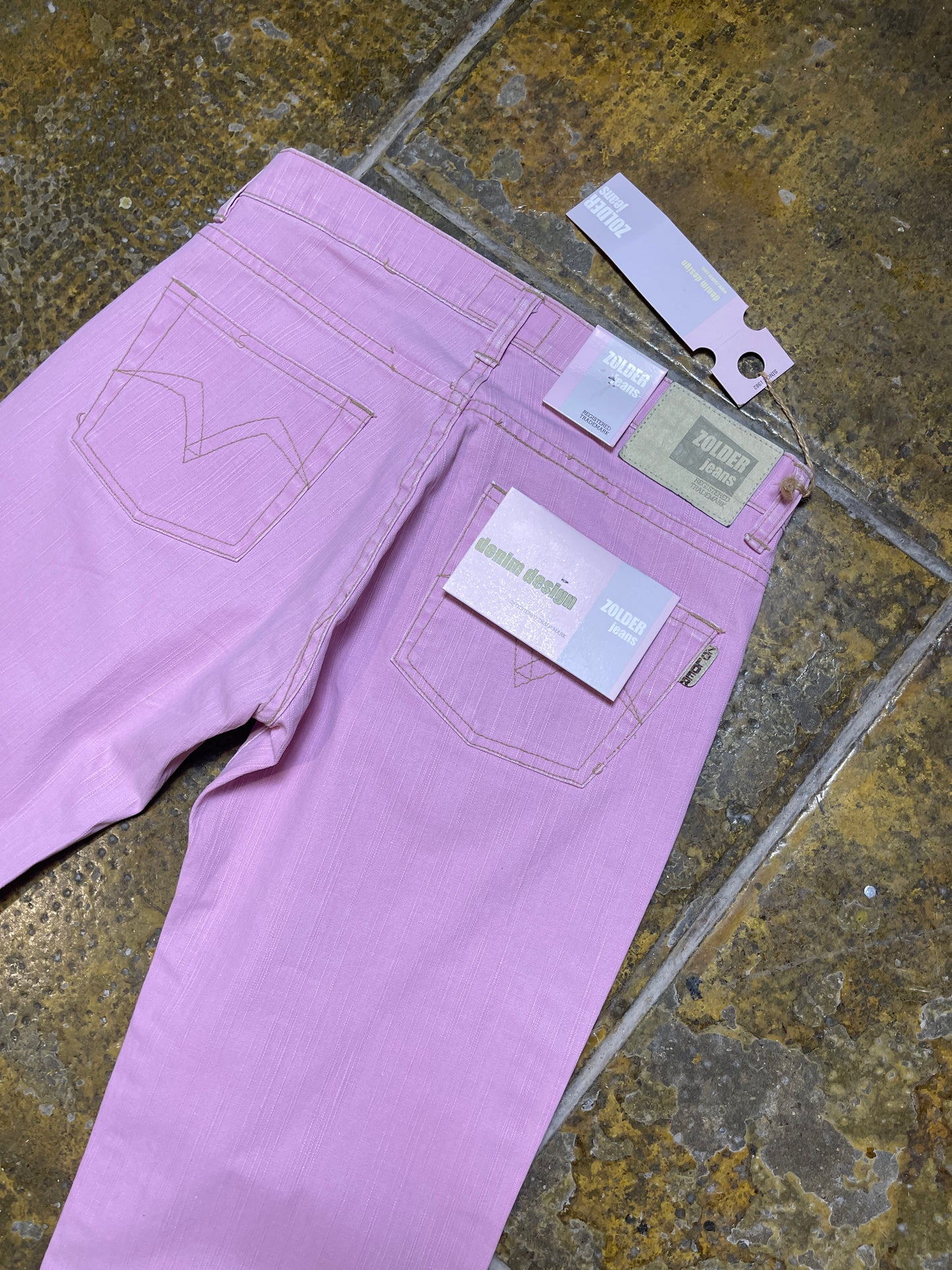 Zolder Jeans Low Waist Flared Denim Pants Pink 2000s y2k Deadstock - XS