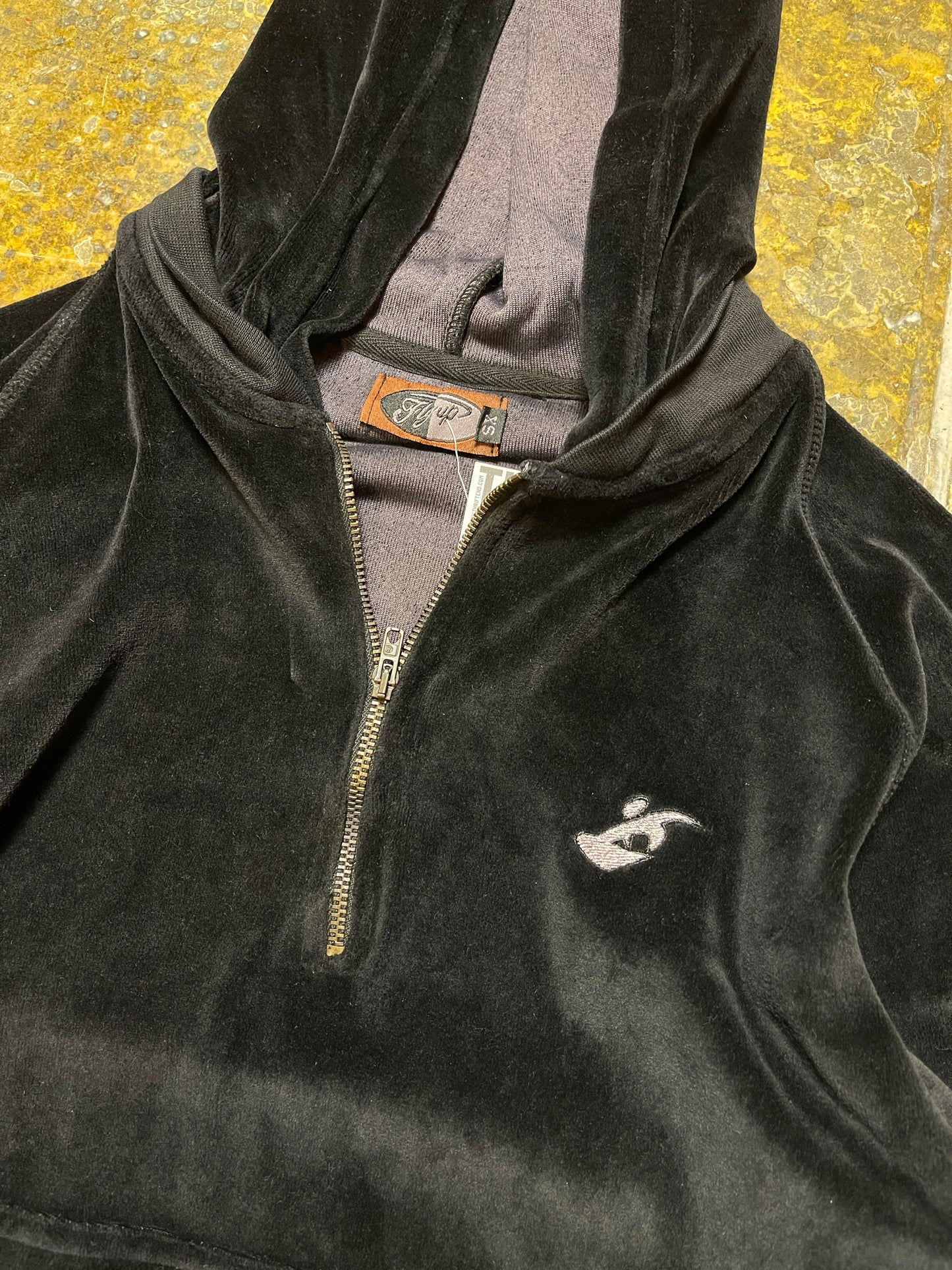 Fly Up Velour Zip Sweatshirt Black 2000s y2k - XS