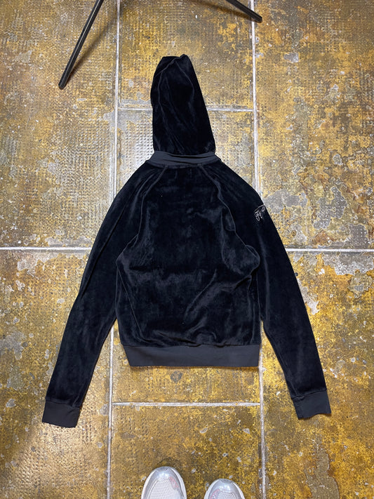 Fly Up Velour Zip Sweatshirt Black 2000s y2k - XS