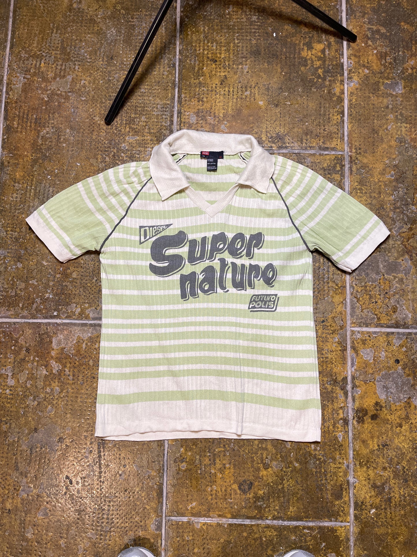 Diesel Short Sleeve Summer Sweatshirt Super Nature Green White 2000s y2k - L