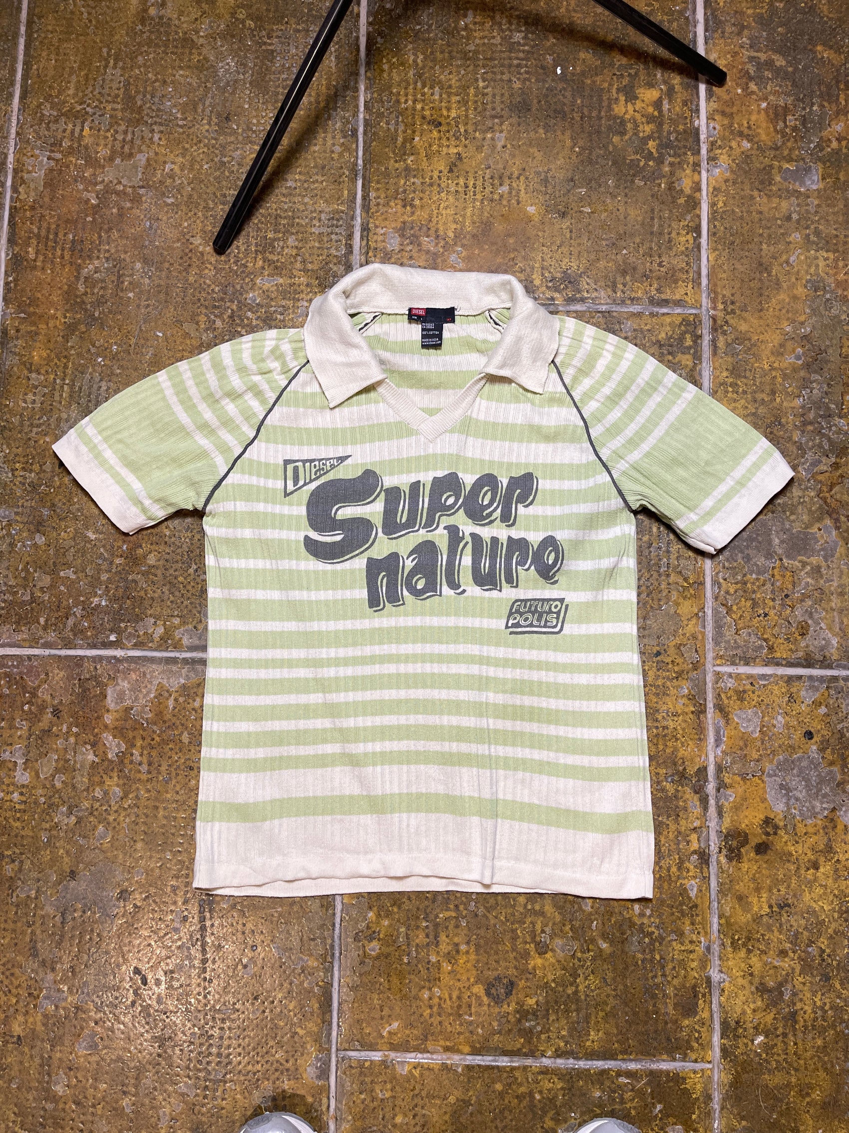 Diesel Short Sleeve Summer Sweatshirt Super Nature Green White 2000s y2k - L