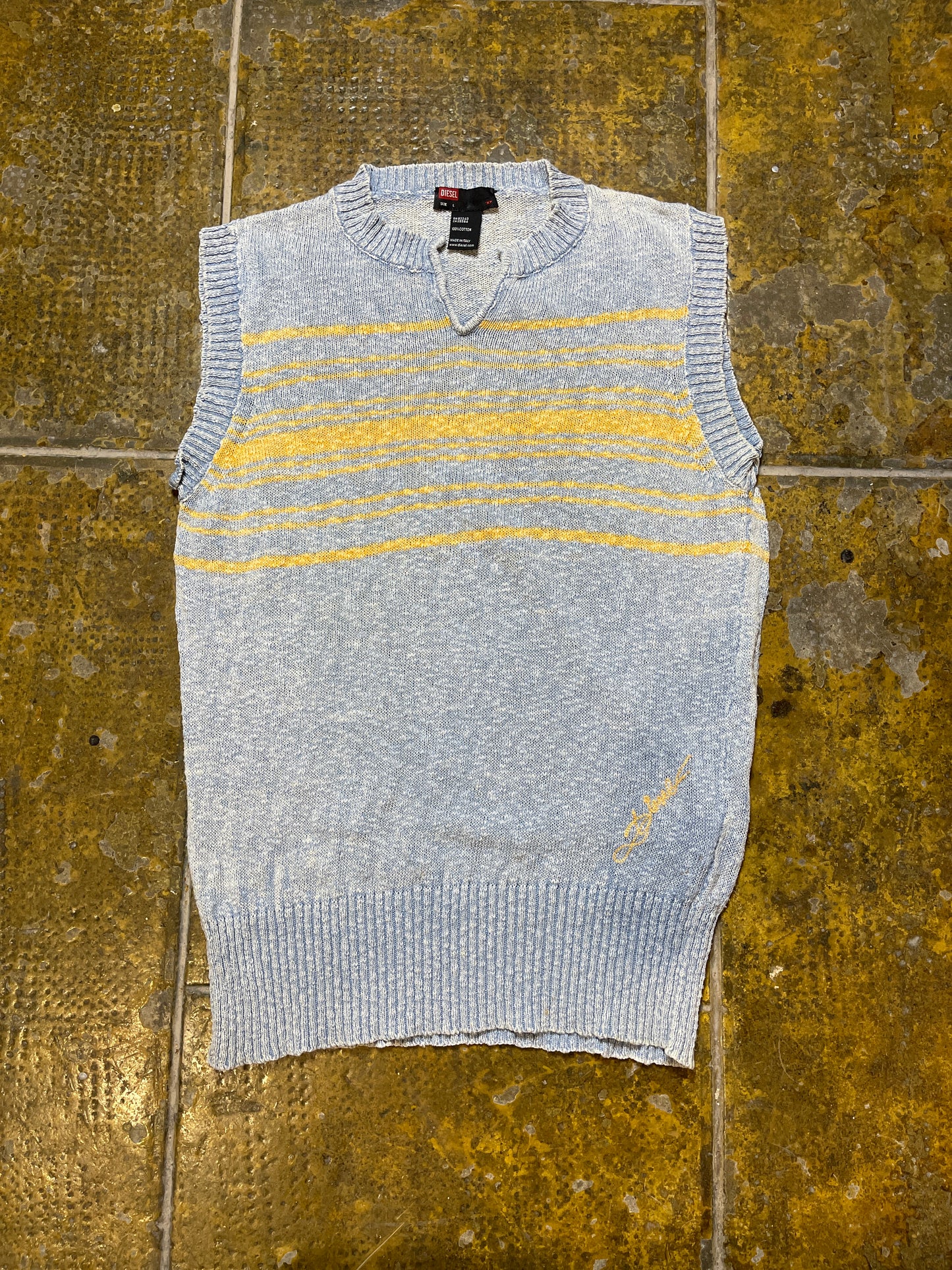 Diesel Sleeveless Sweatshirt 2000s y2k Blue Orange - L