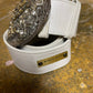 Marek Witt Design Big Metal Buckle Texas Leather Belt White 2000s y2k