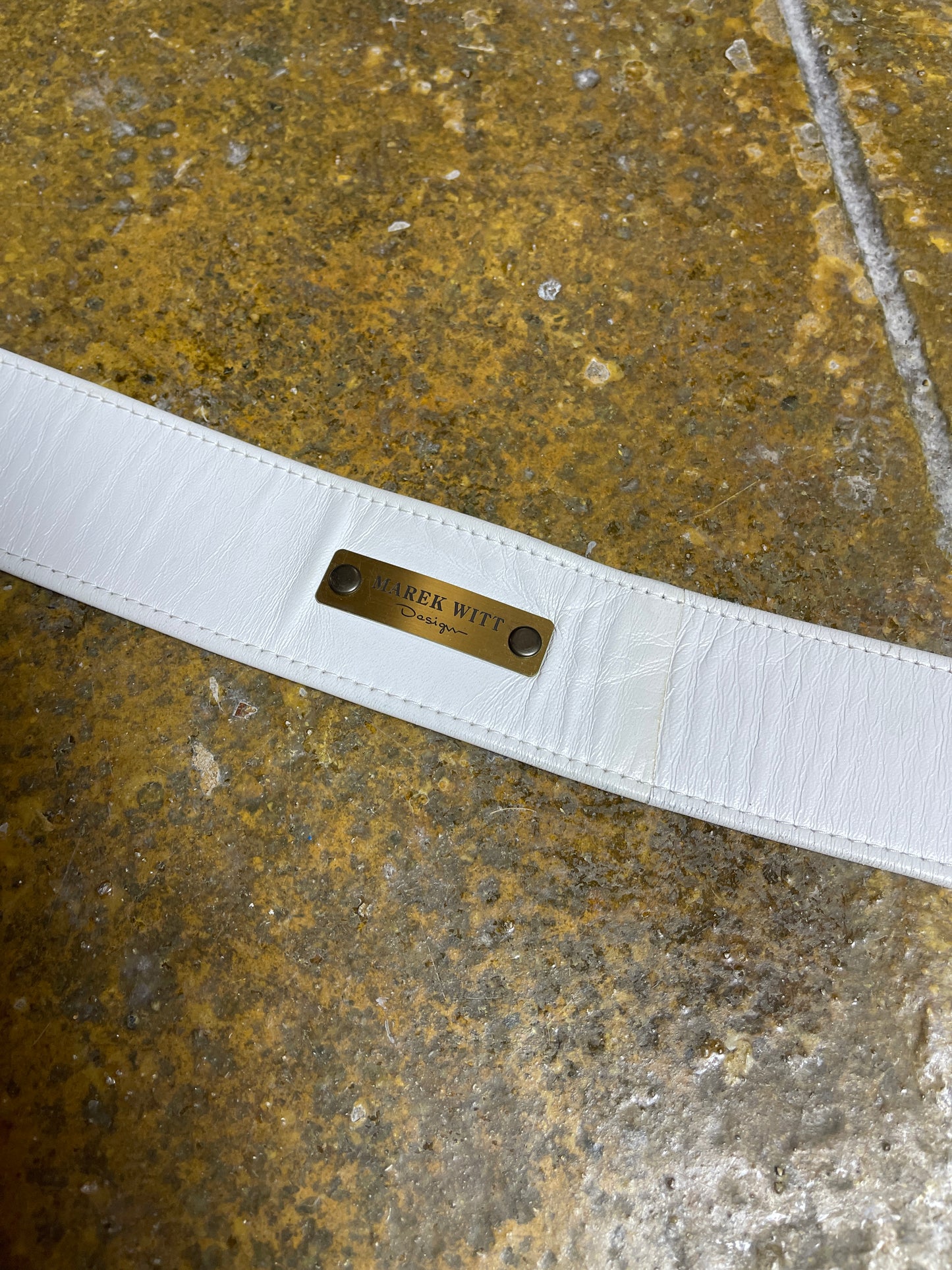 Marek Witt Design Big Metal Buckle Texas Leather Belt White 2000s y2k