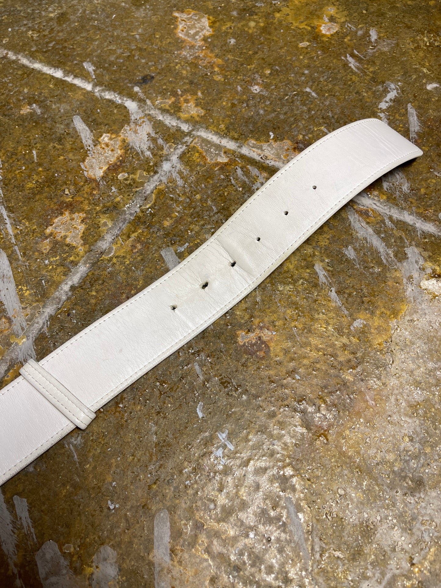 Marek Witt Design Big Metal Buckle Texas Leather Belt White 2000s y2k