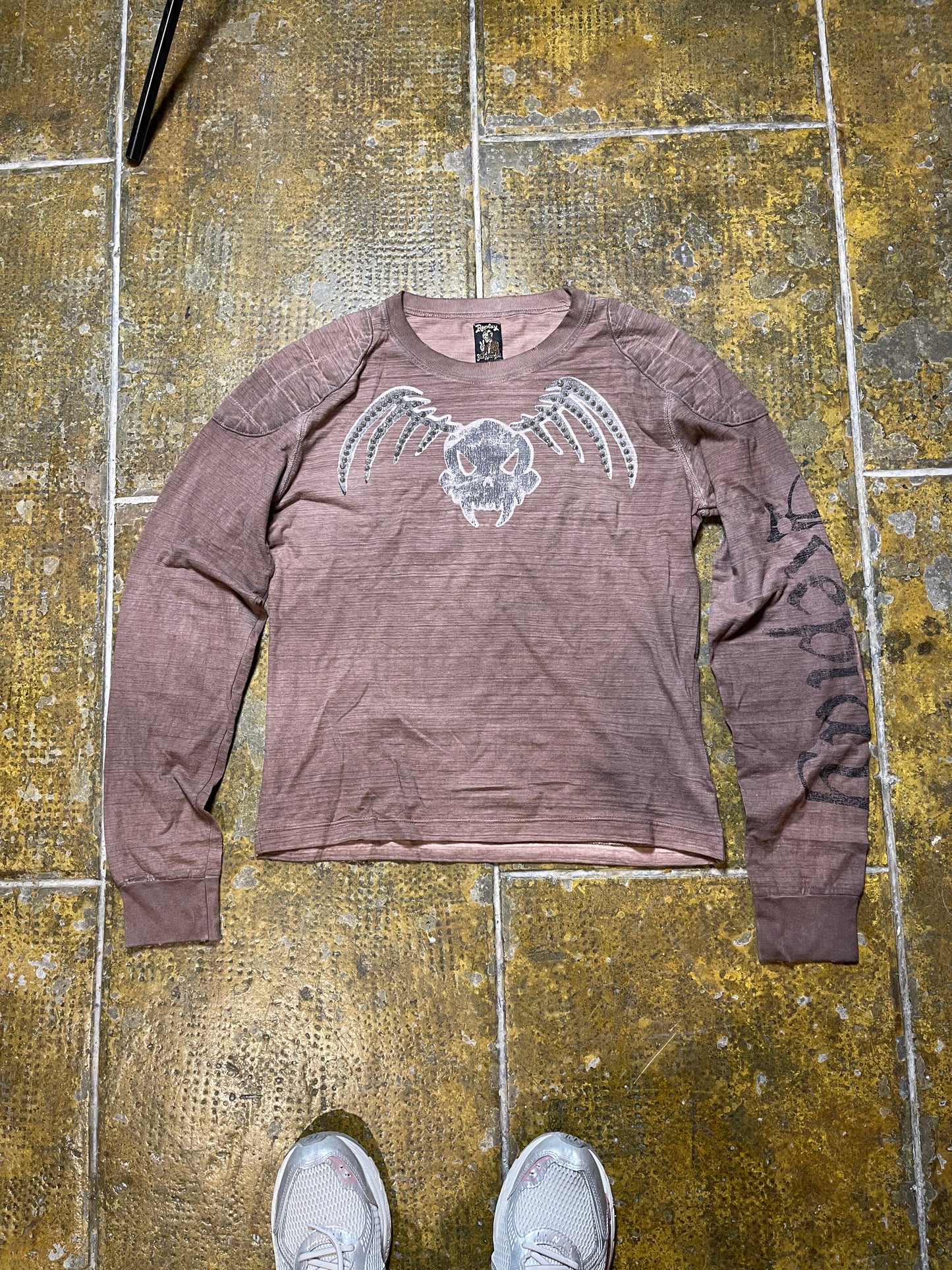 Replay Longsleeve Skull Brown Distressed Motorcycle Sword Club 2000s y2k Deadstock - L