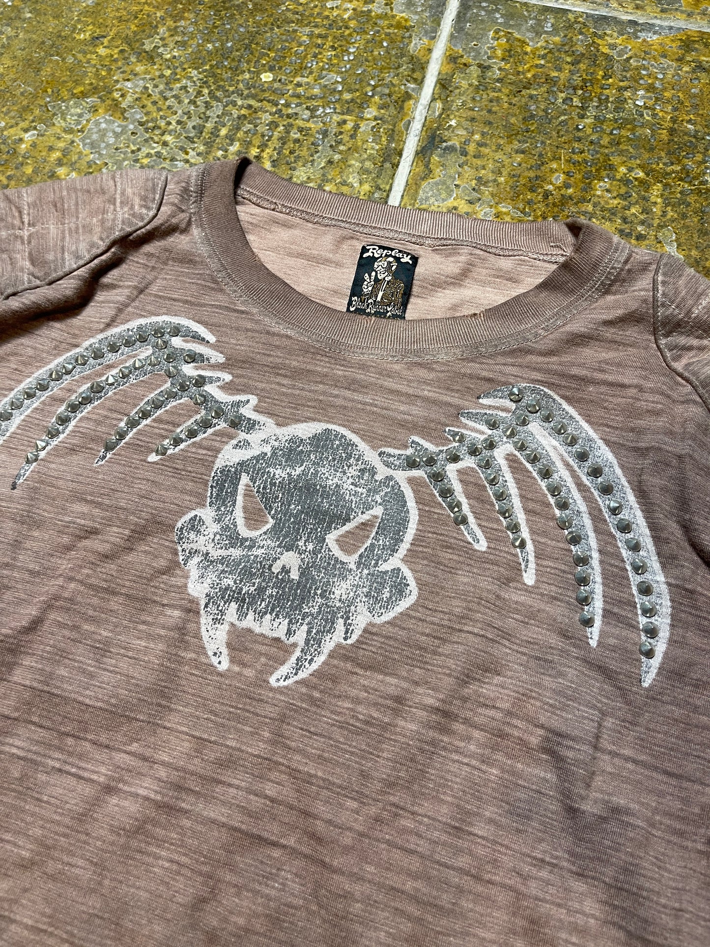 Replay Longsleeve Skull Brown Distressed Motorcycle Sword Club 2000s y2k Deadstock - L